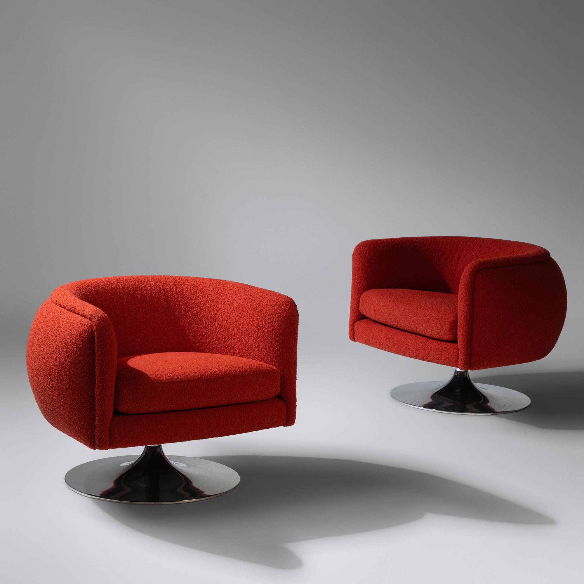 Pair of swivel lounge chairs, 2009 Knoll, USA