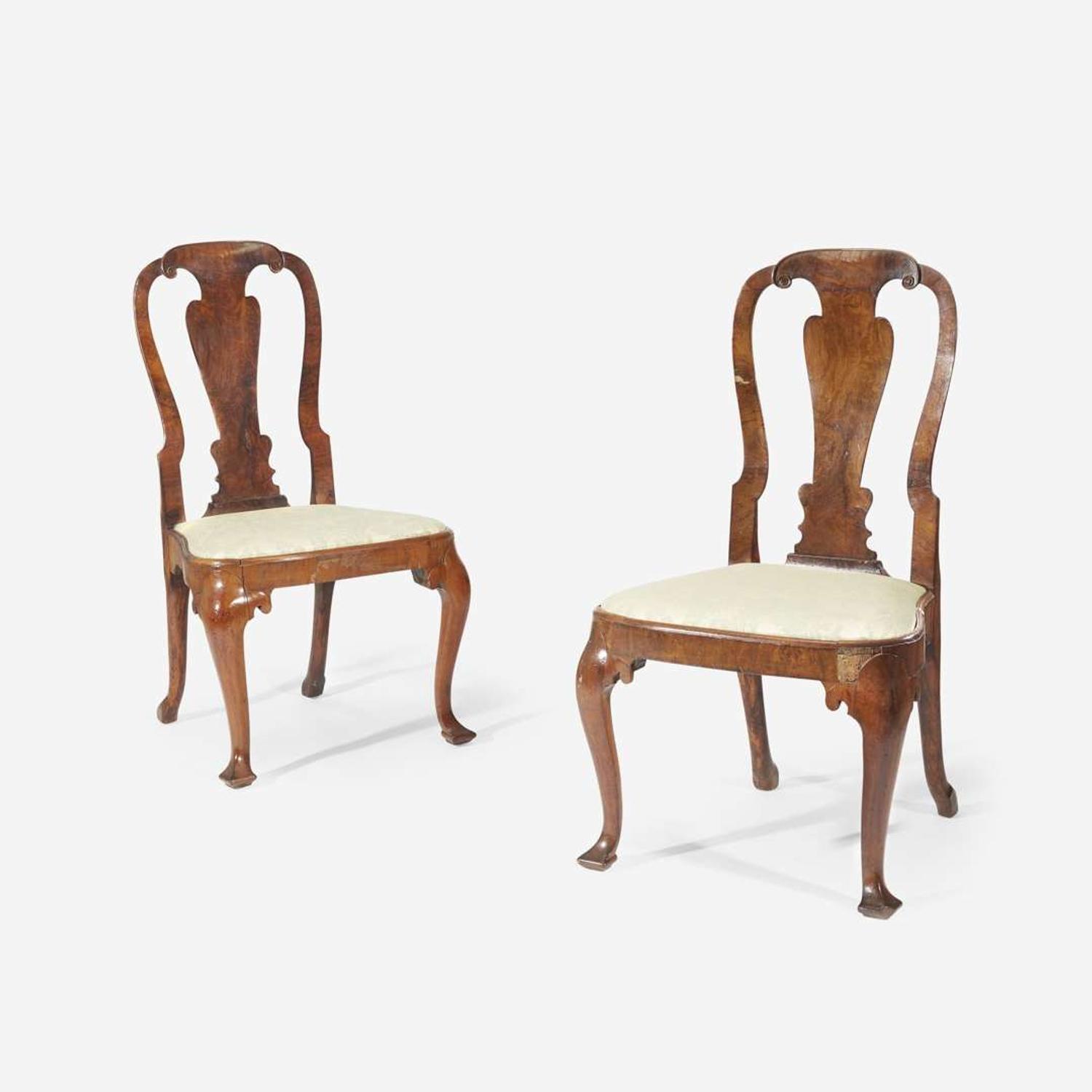 A pair of Queen Anne walnut veneered side chairs English, early 18th century