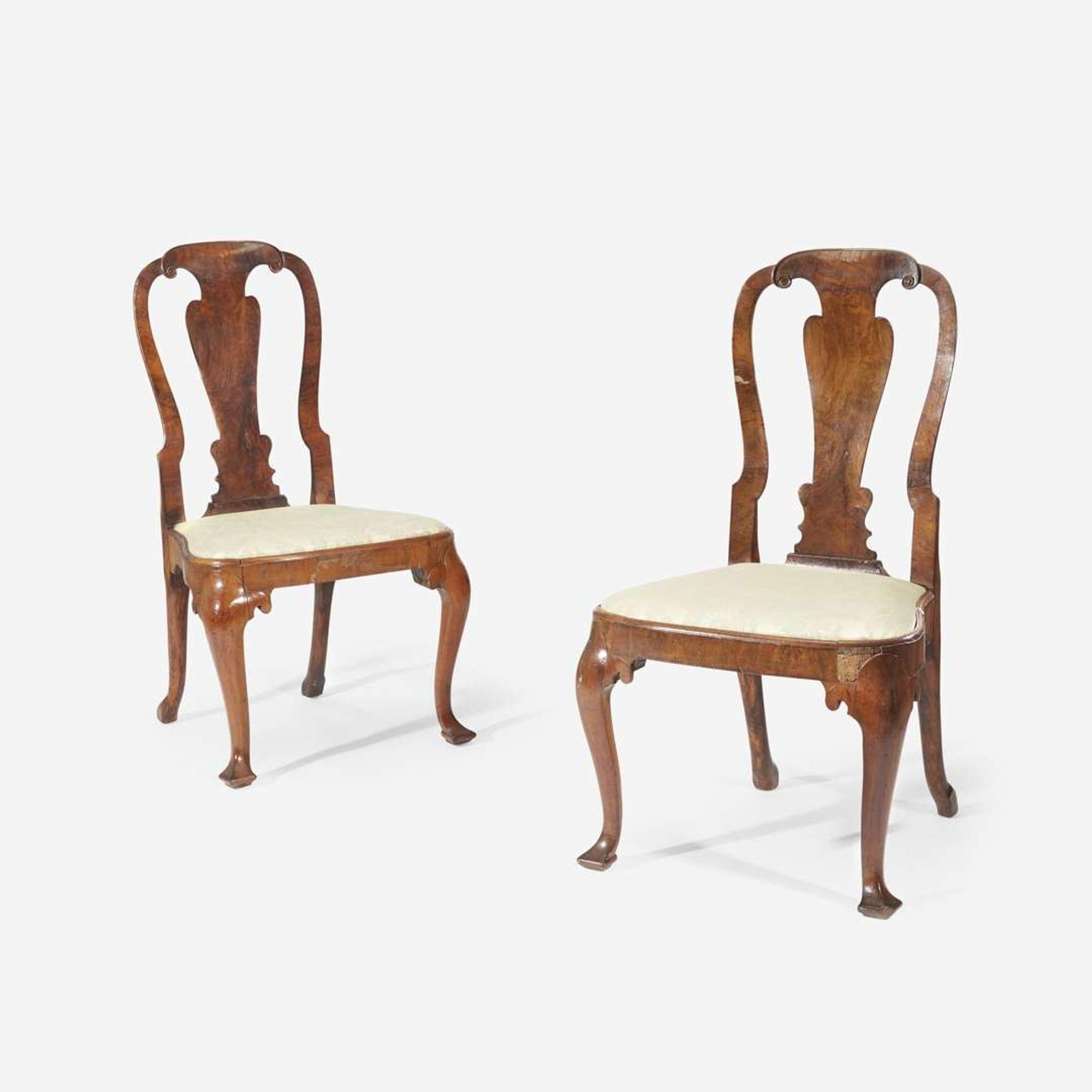 A pair of Queen Anne walnut veneered side chairs English, early 18th century