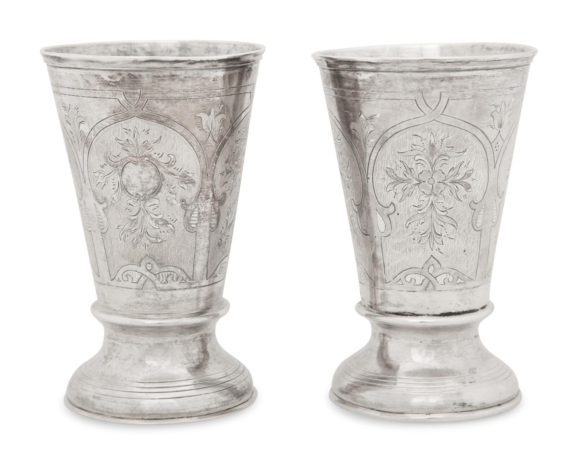 A Pair of Russian Silver Wine Cups