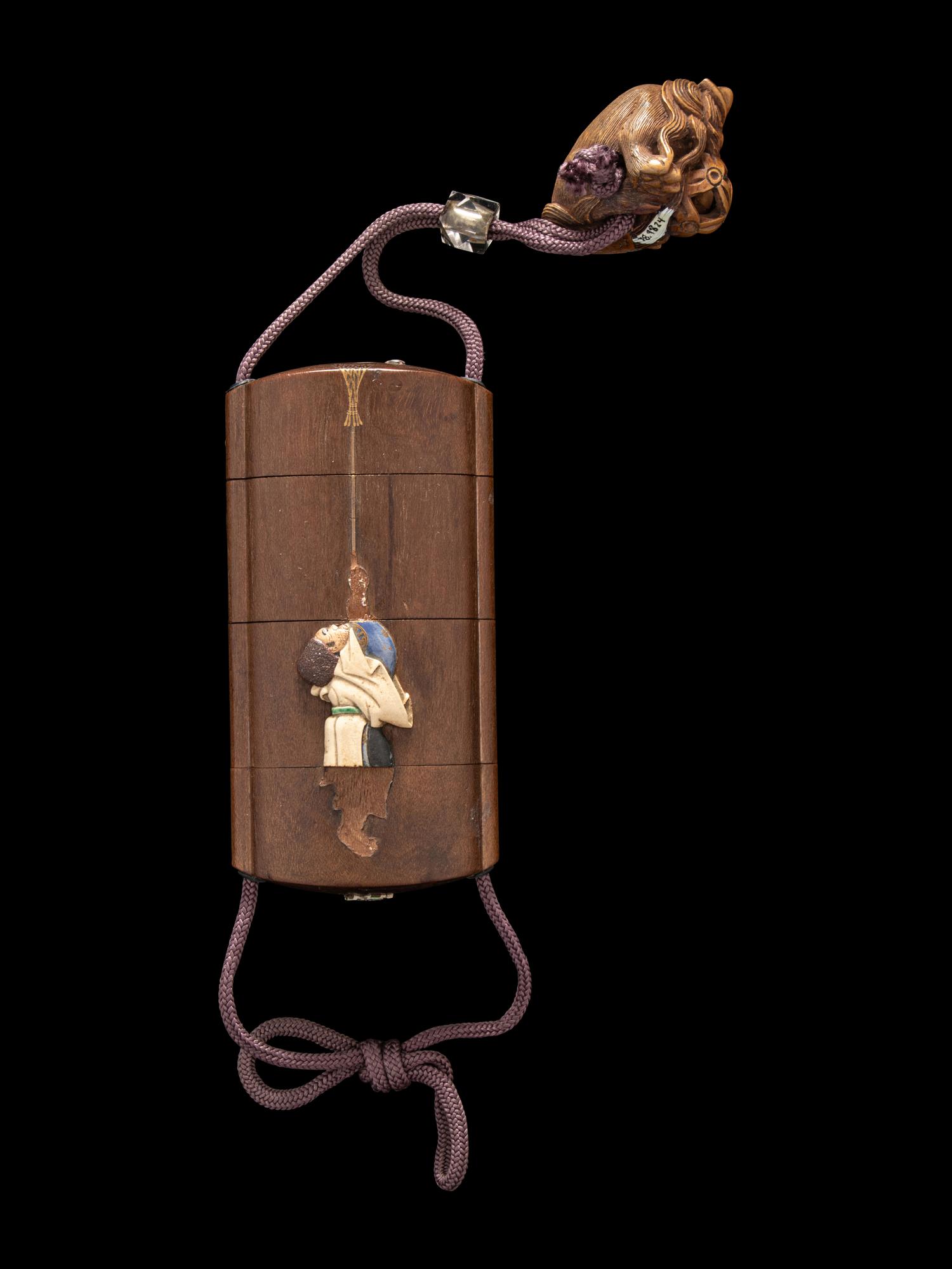 A Japanese Inlaid Wood Three-Case Inro