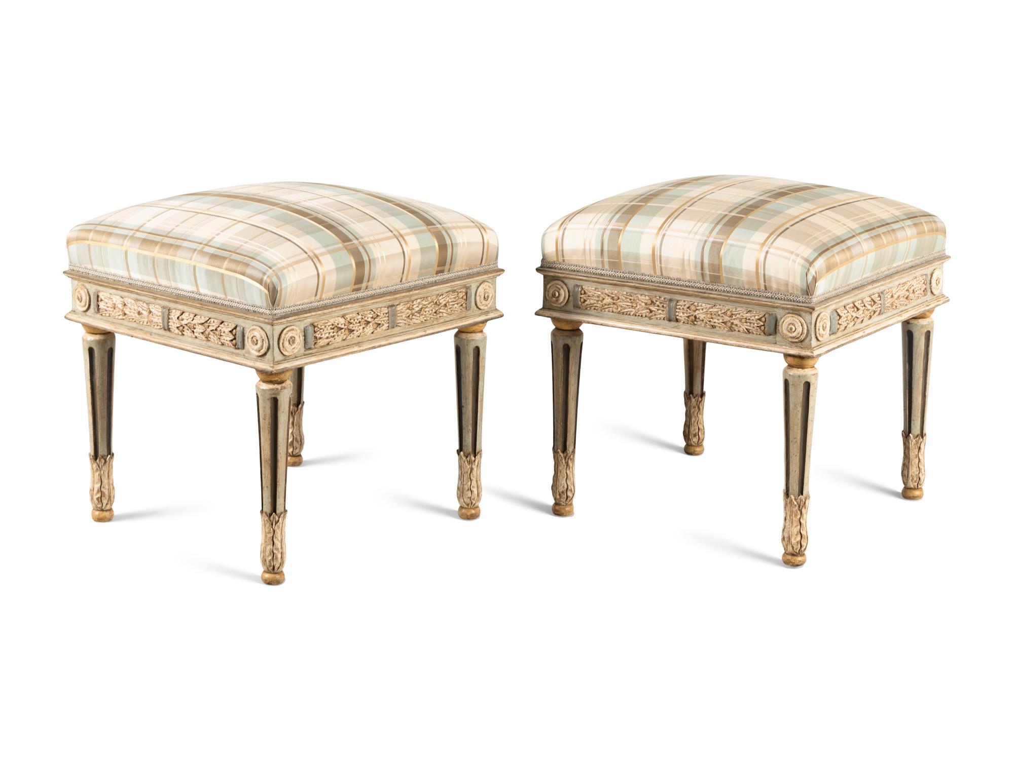 A Pair of Italian Painted Footstools