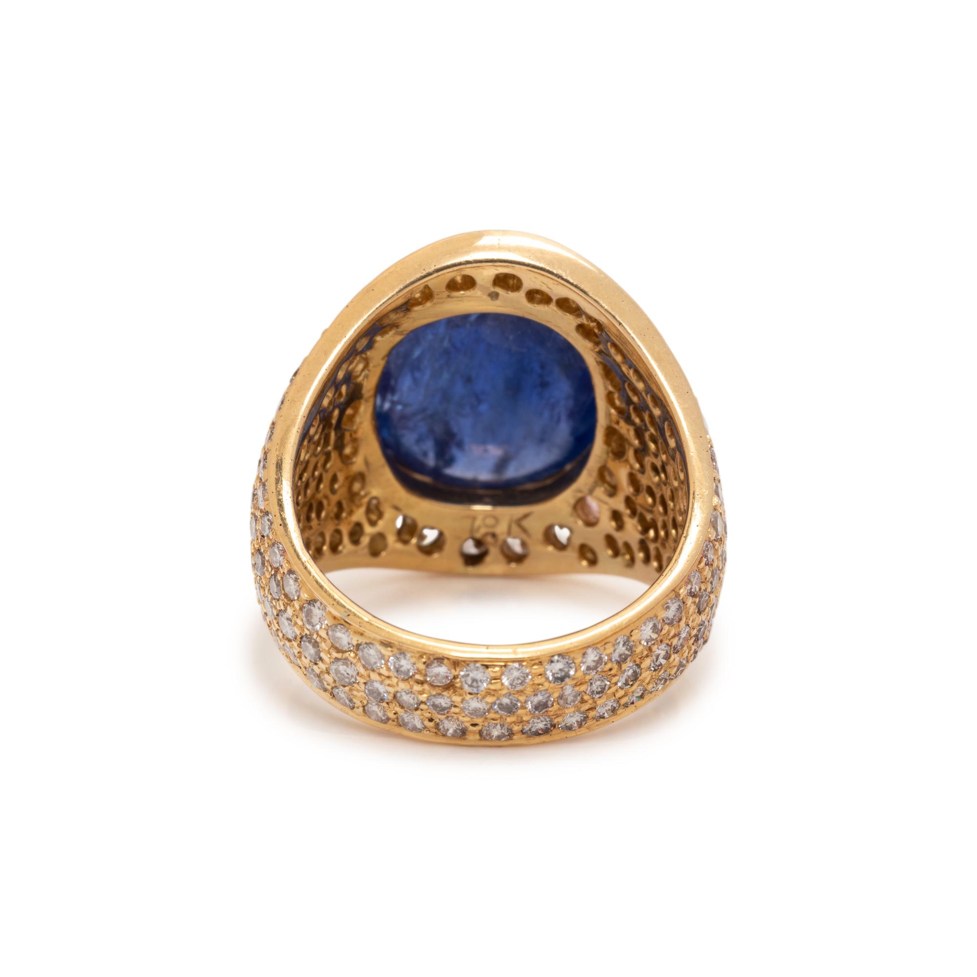 YELLOW GOLD, SAPPHIRE AND DIAMOND RING
