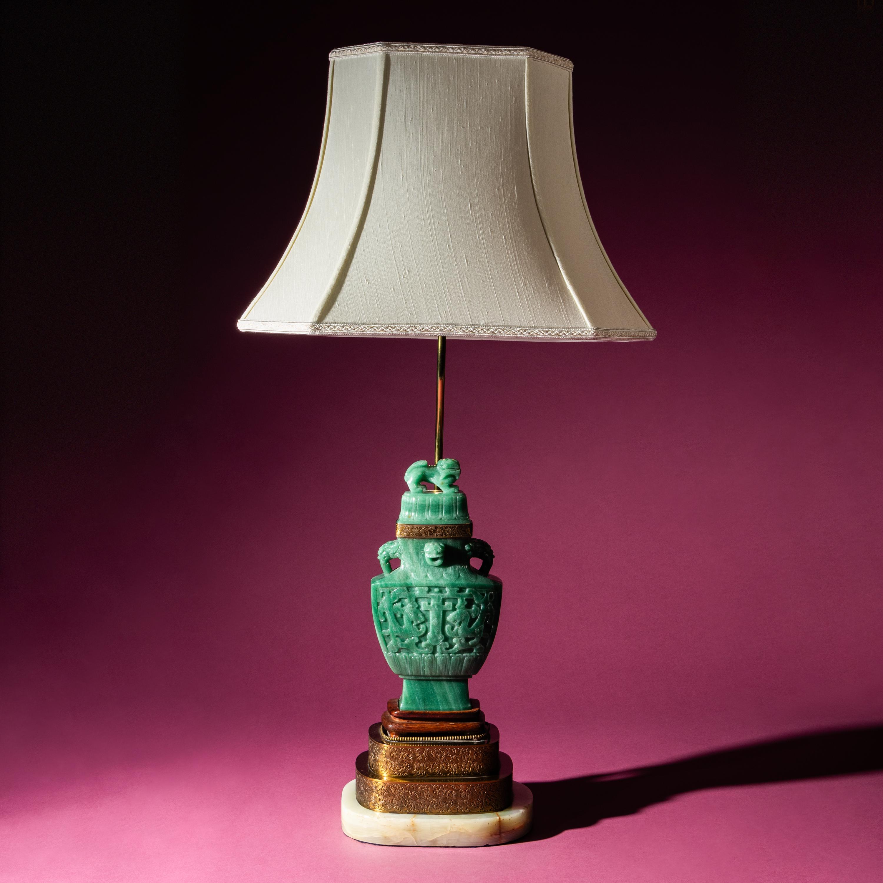 A Chinese Carved Aventurine Quartz ‘Chilong’ Covered Vase, 20th Century — 近代 東陵玉雕螭龍紋賞瓶