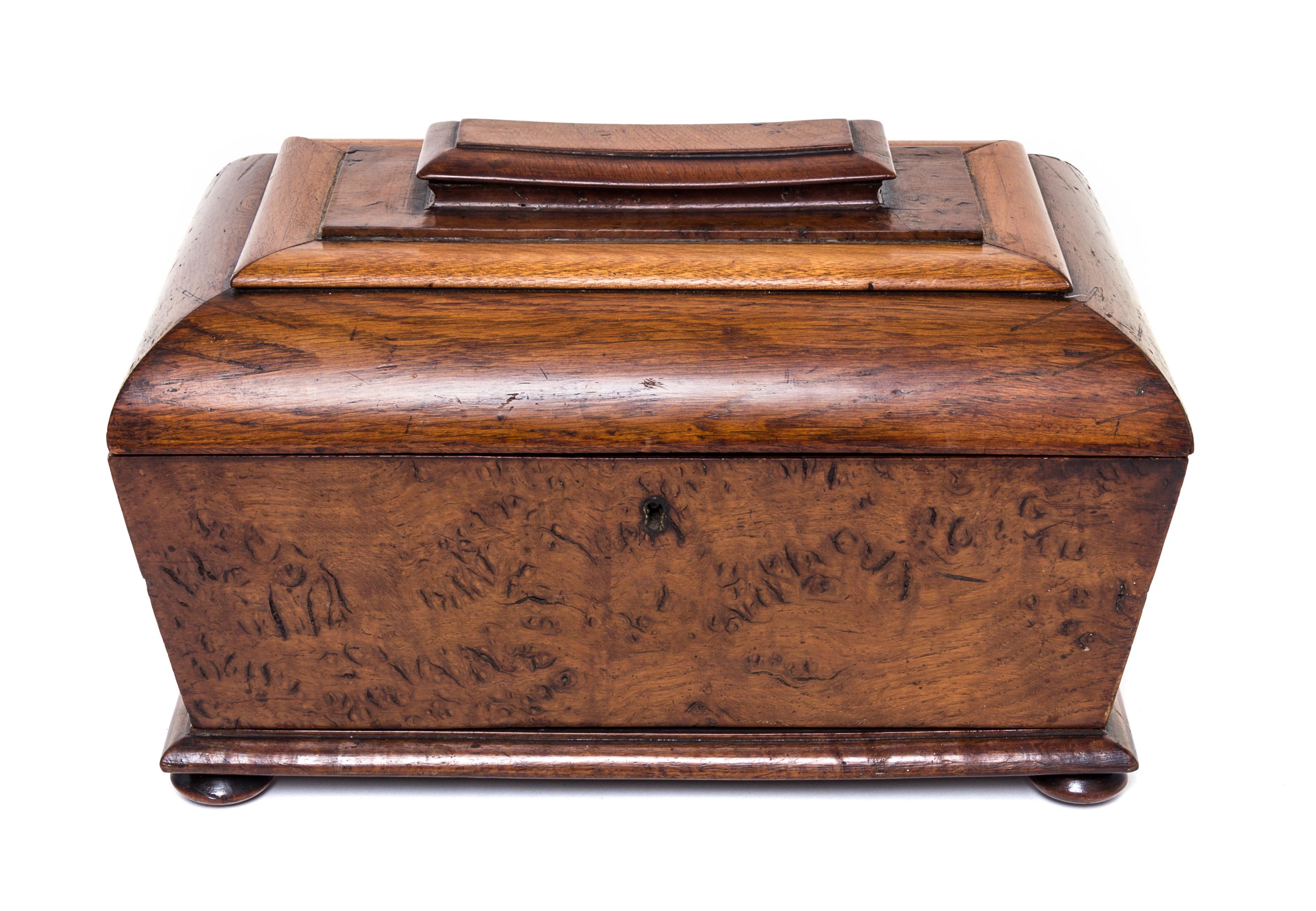 A Regency Burlwood Tea Caddy Height 8 x width 13 1/4 x depth 8 1/8 inches. — 19TH CENTURY