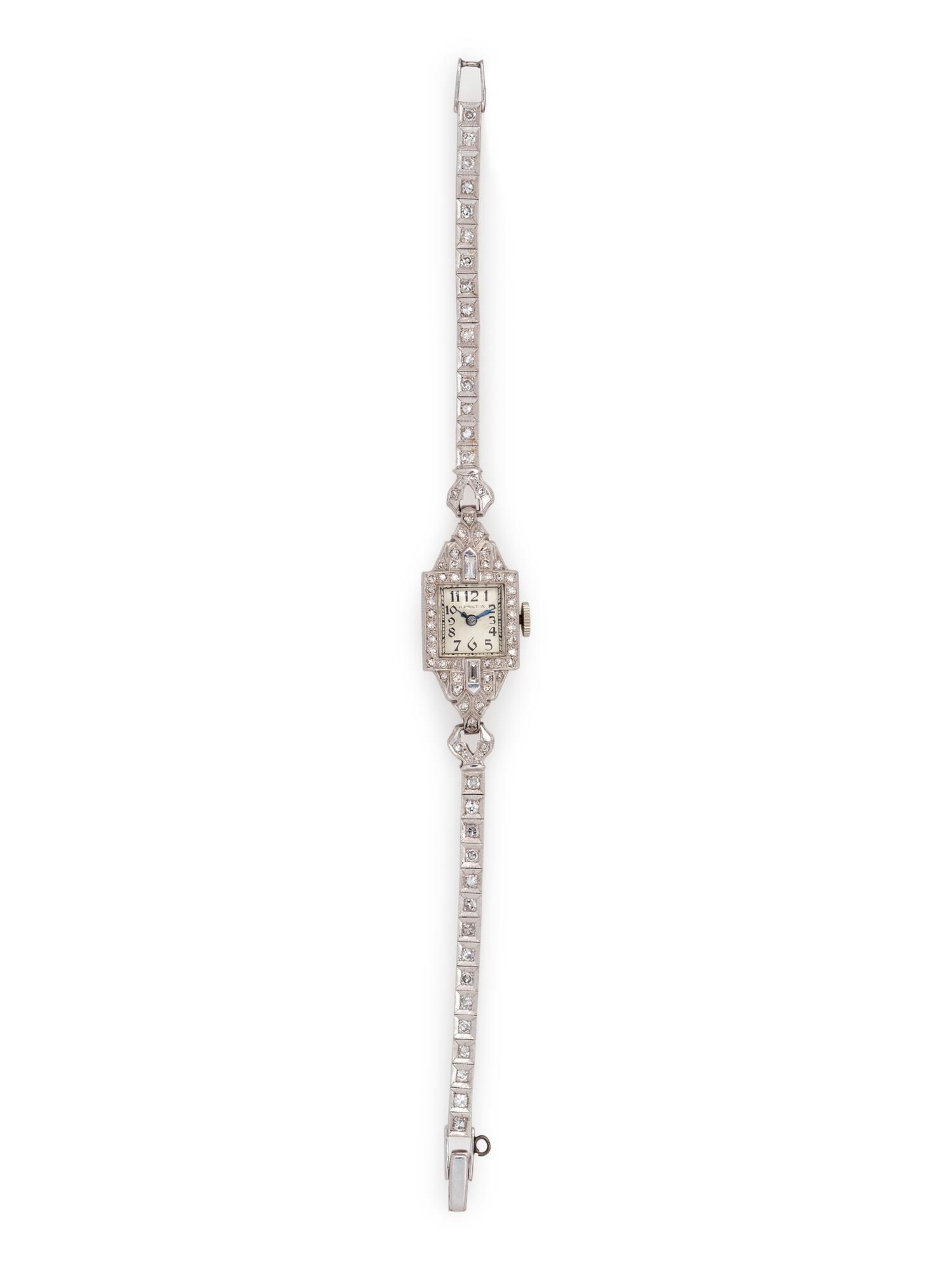 HAMILTON, PLATINUM AND DIAMOND WRISTWATCH