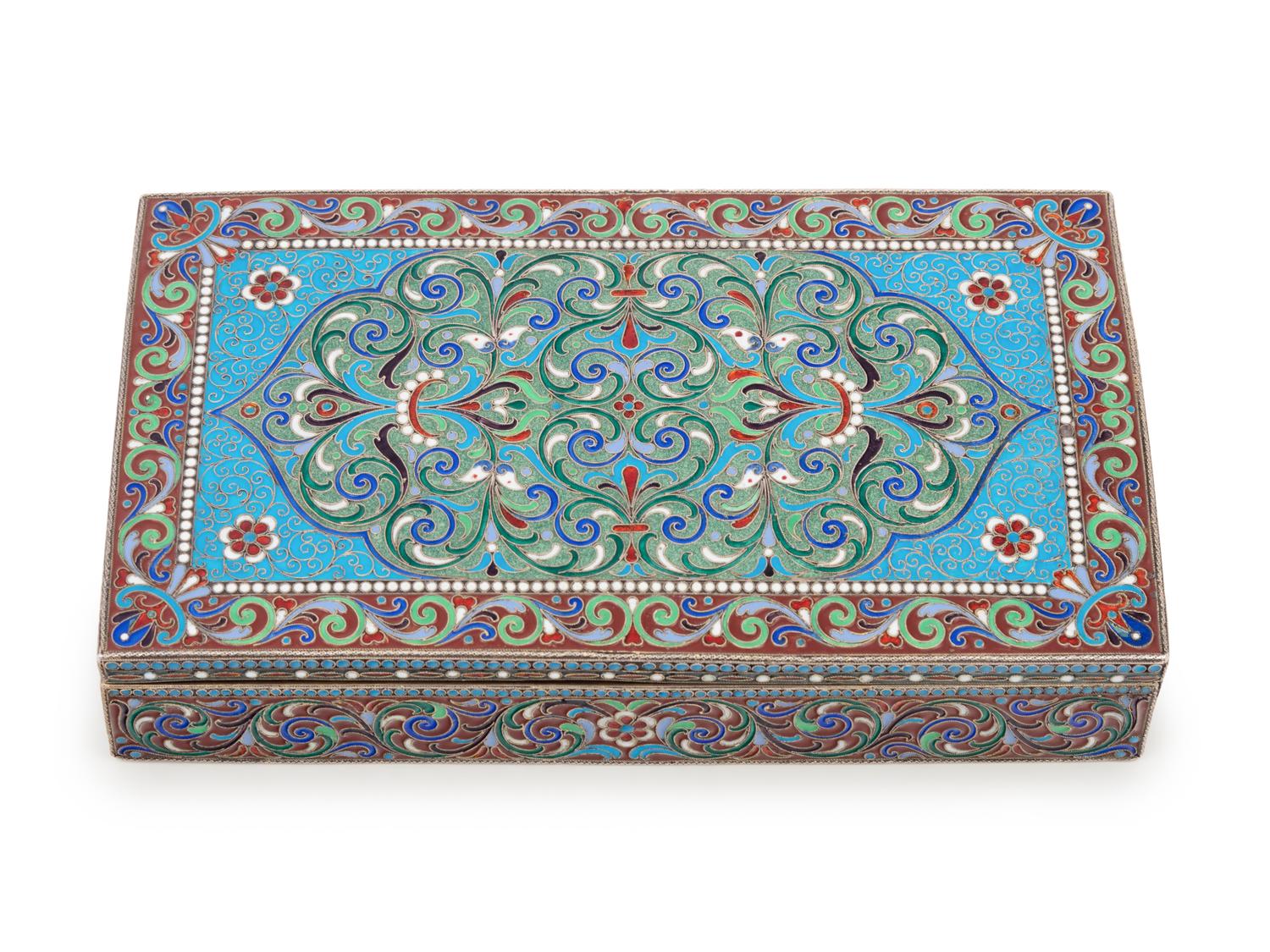 A Russian Enameled Silver Table-Top Cigarette Box