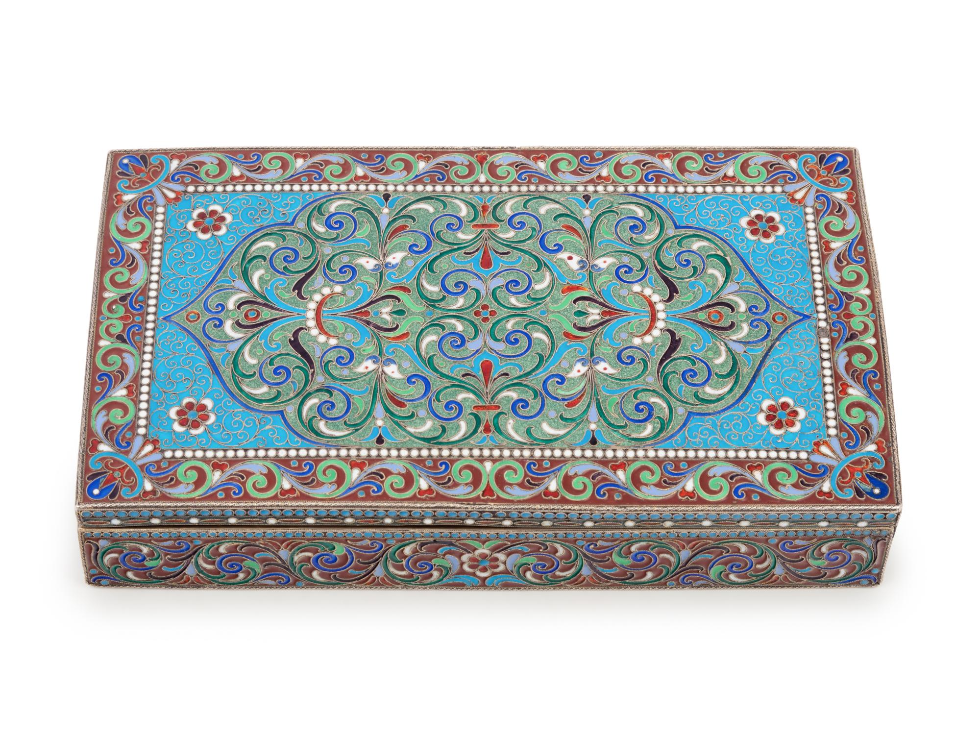 A Russian Enameled Silver Table-Top Cigarette Box
