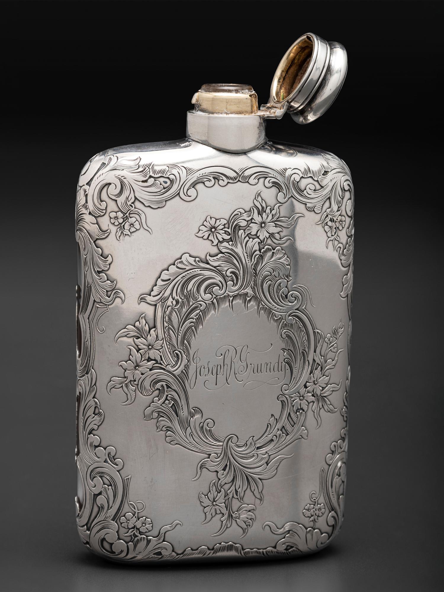 An American Silver Mounted Glass Flask