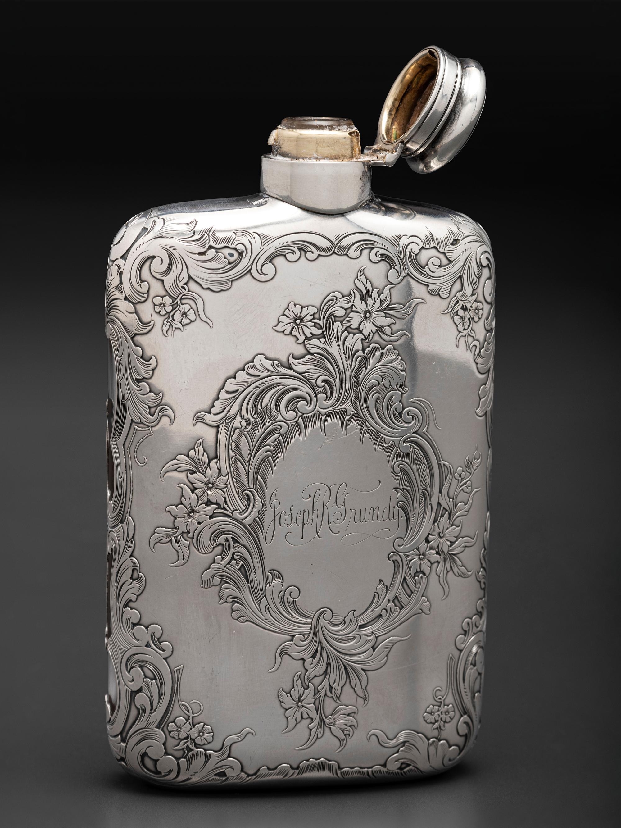 An American Silver Mounted Glass Flask