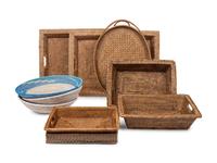 A Group of Ten Woven Baskets and Trays