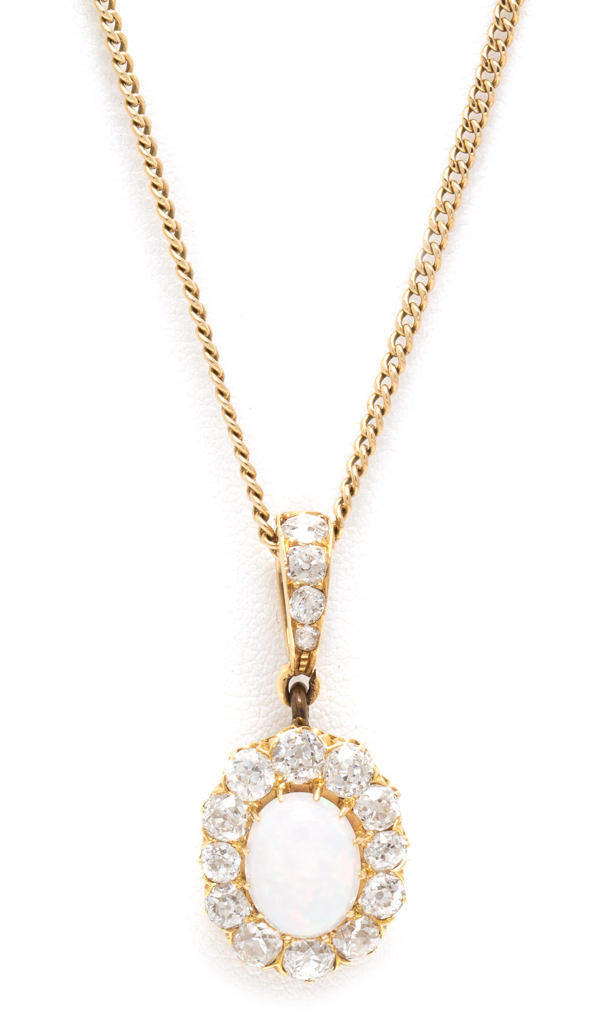 An Edwardian Yellow Gold, Opal and Diamond Pendant, 5.50 dwts.
