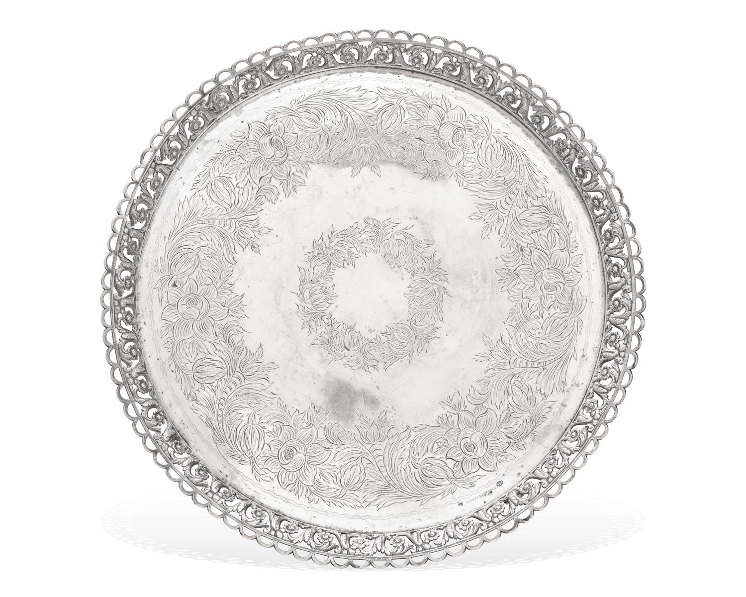 A Portuguese Silver Round Footed Tray For the Brazilian Market