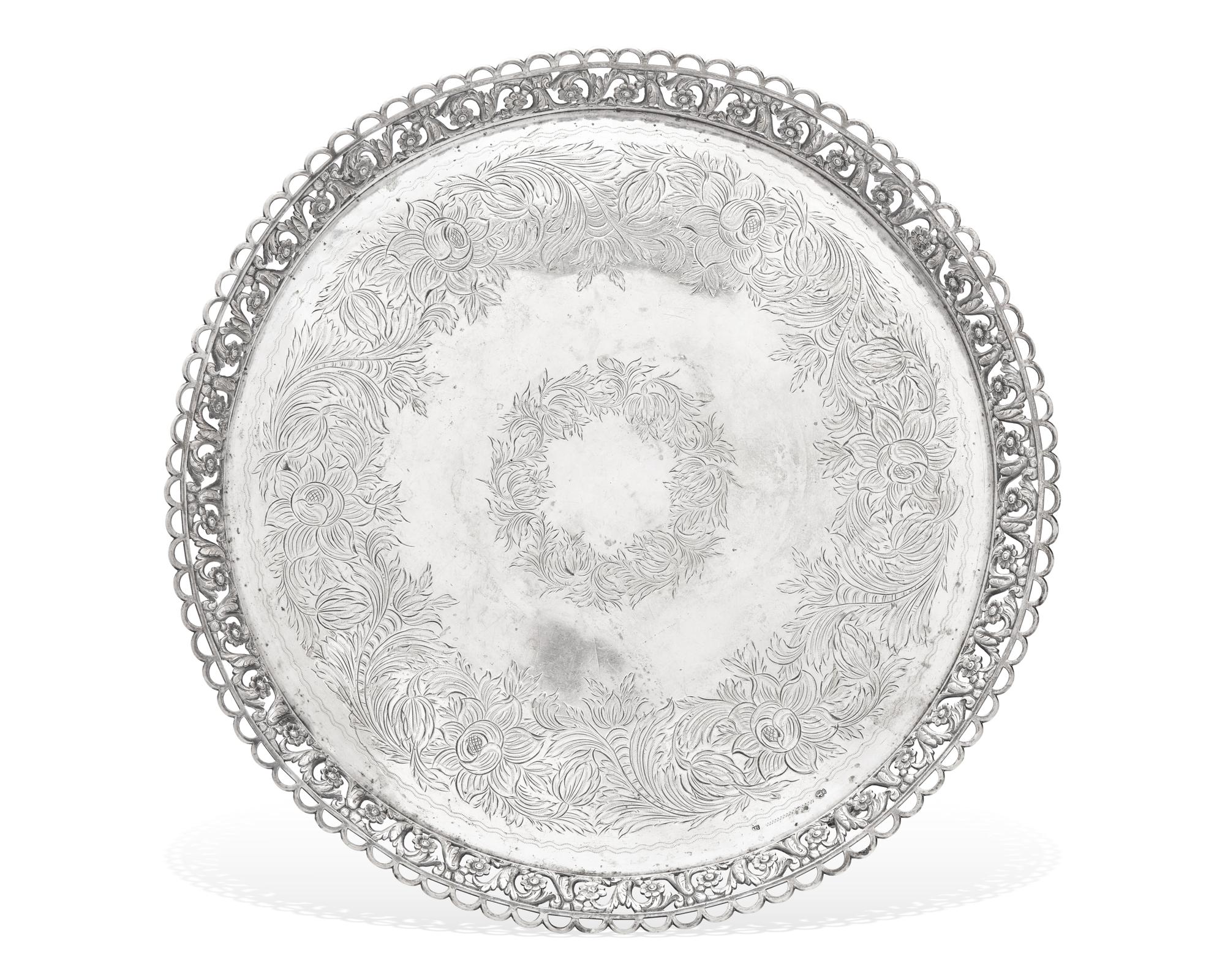 A Portuguese Silver Round Footed Tray For the Brazilian Market