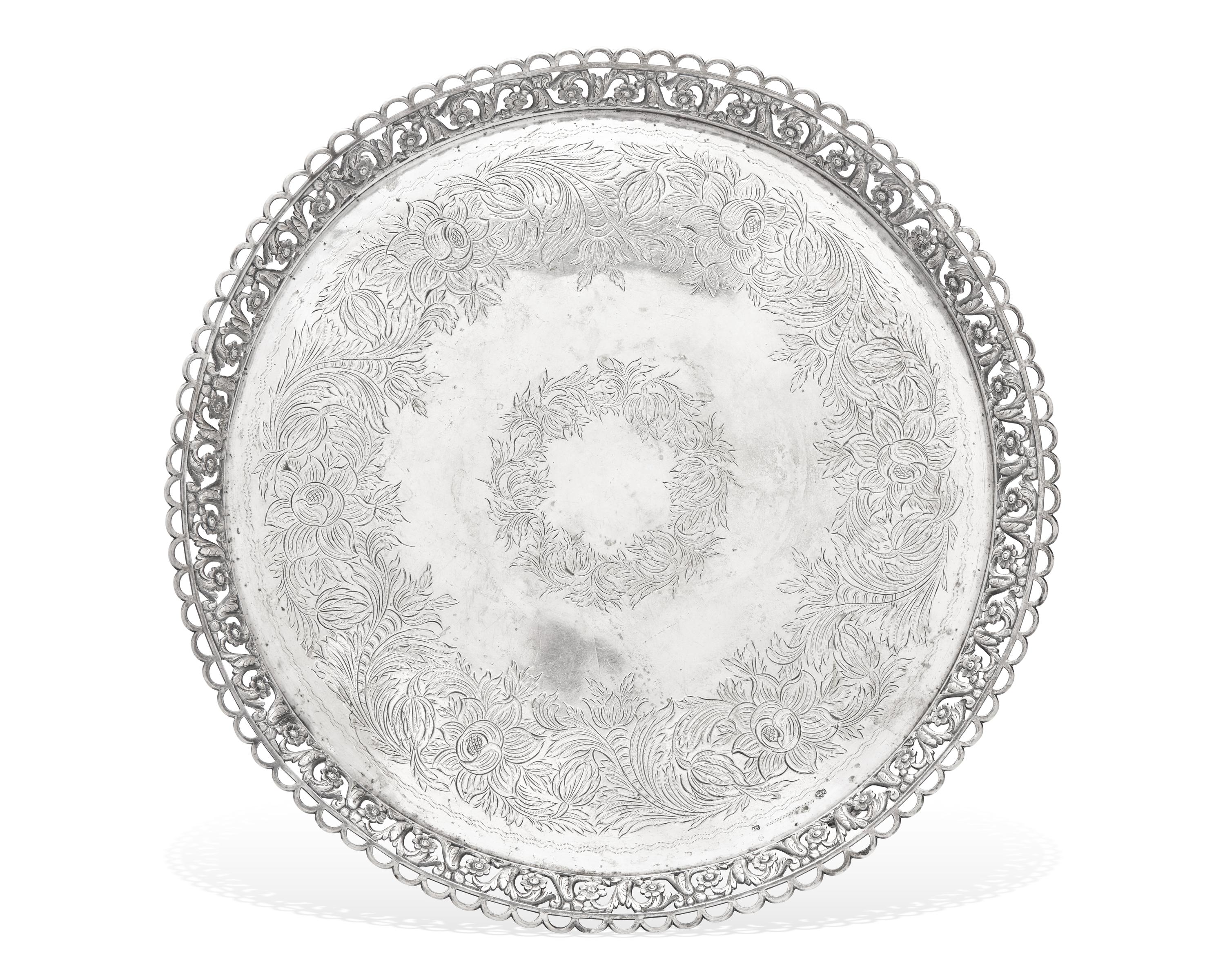 A Portuguese Silver Round Footed Tray For the Brazilian Market