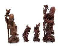 Four Chinese Carved Hardwood Figures
