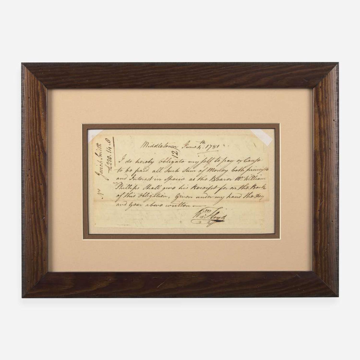 [Declaration of Independence] [New York] Floyd, William Autograph Document, signed