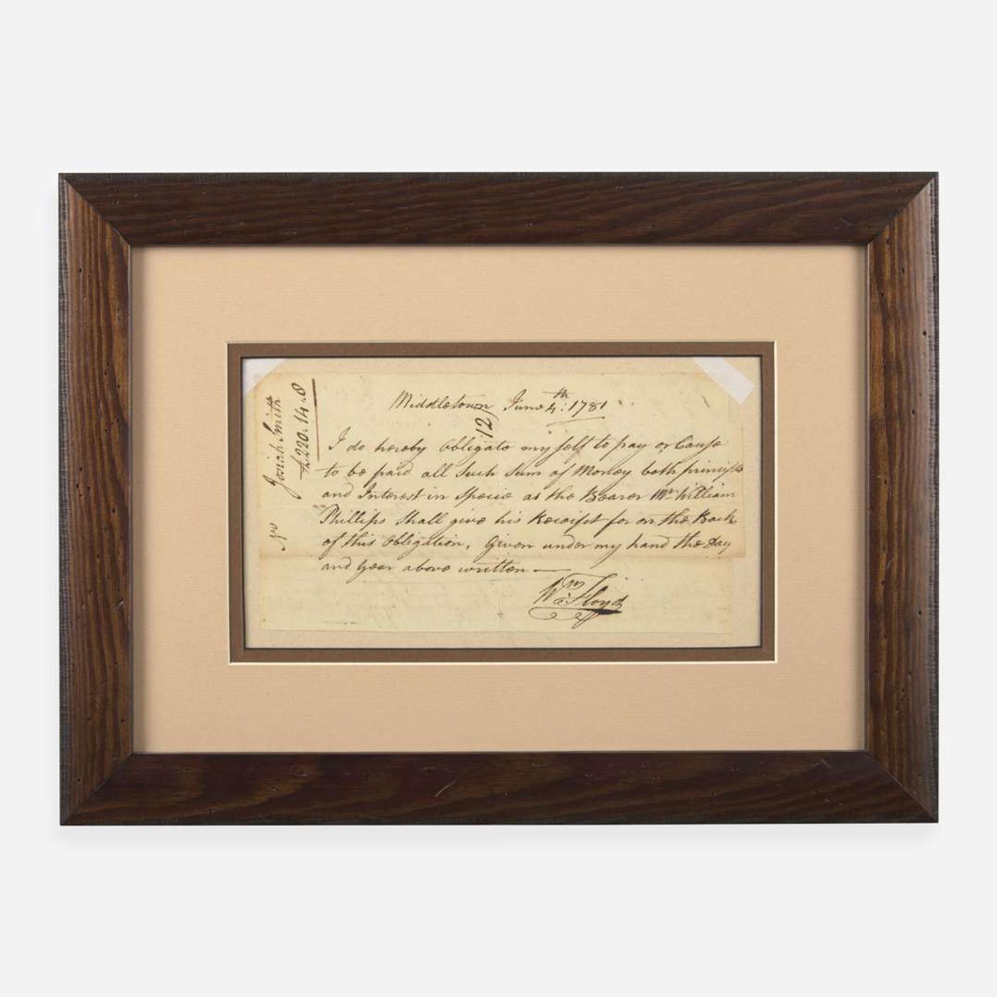 [Declaration of Independence] [New York] Floyd, William Autograph Document, signed