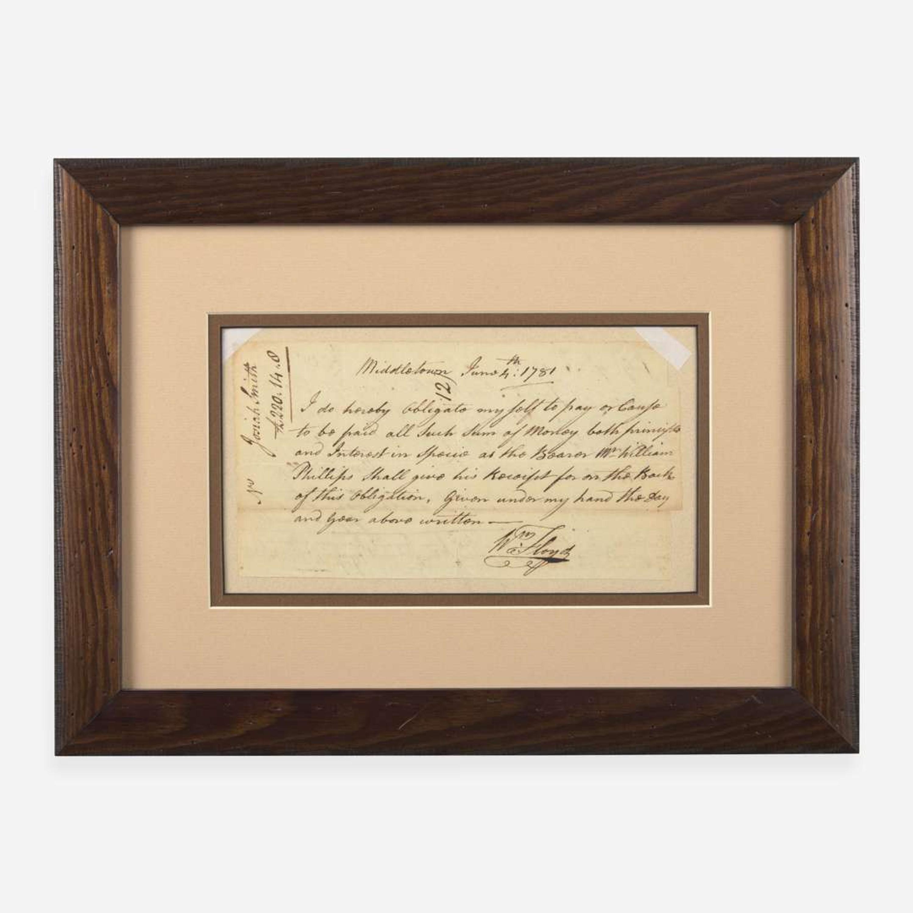 [Declaration of Independence] [New York] Floyd, William Autograph Document, signed