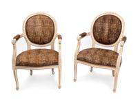 A Pair of Louis XVI Style Carved and White Washed Fauteuils — 19TH CENTURY