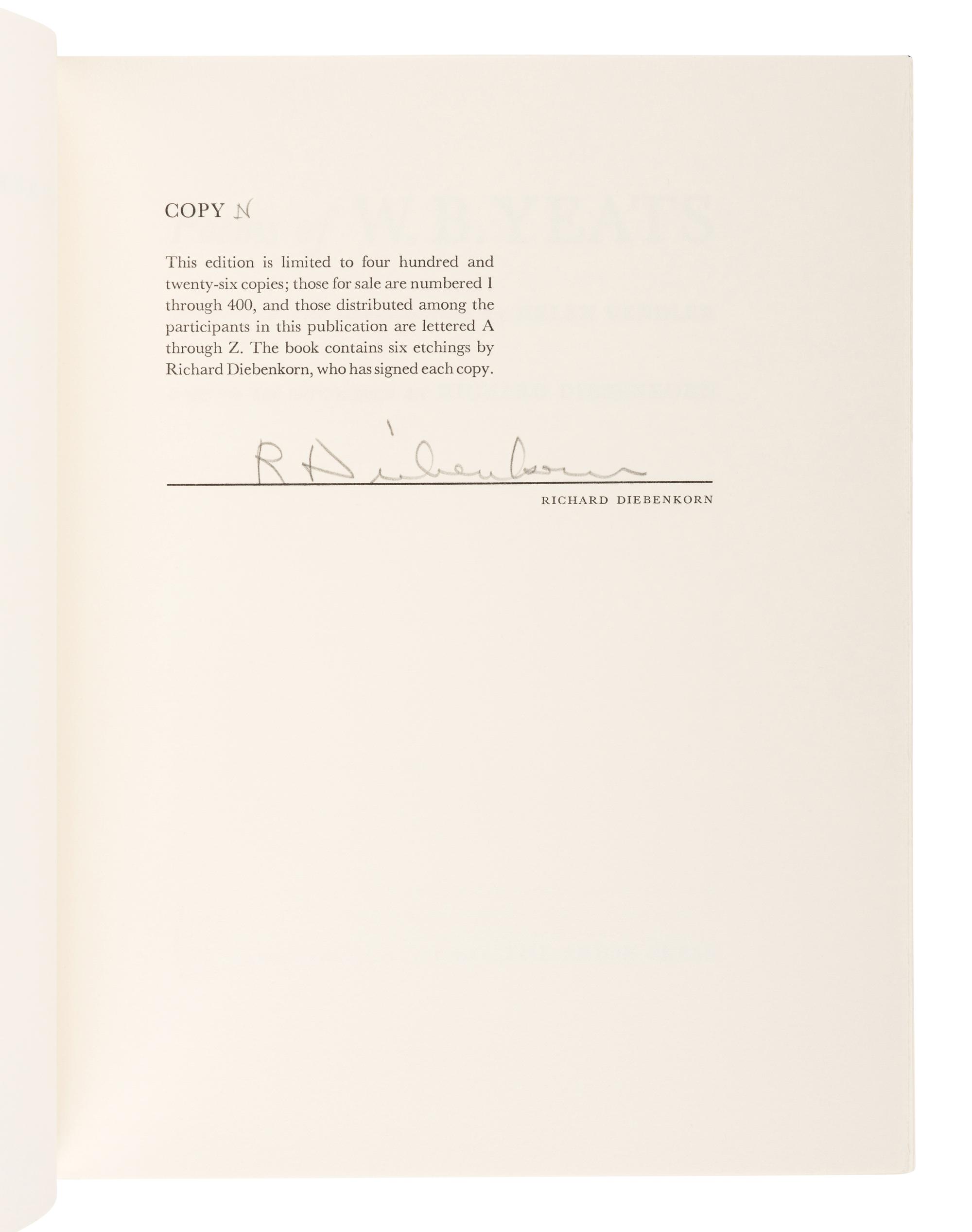 [ARION PRESS]. YEATS, William Butler (1865-1939). Poems . Richard DIEBENKORN (1922-1993), illustrator. San Francisco: The Arion Press, 1990.