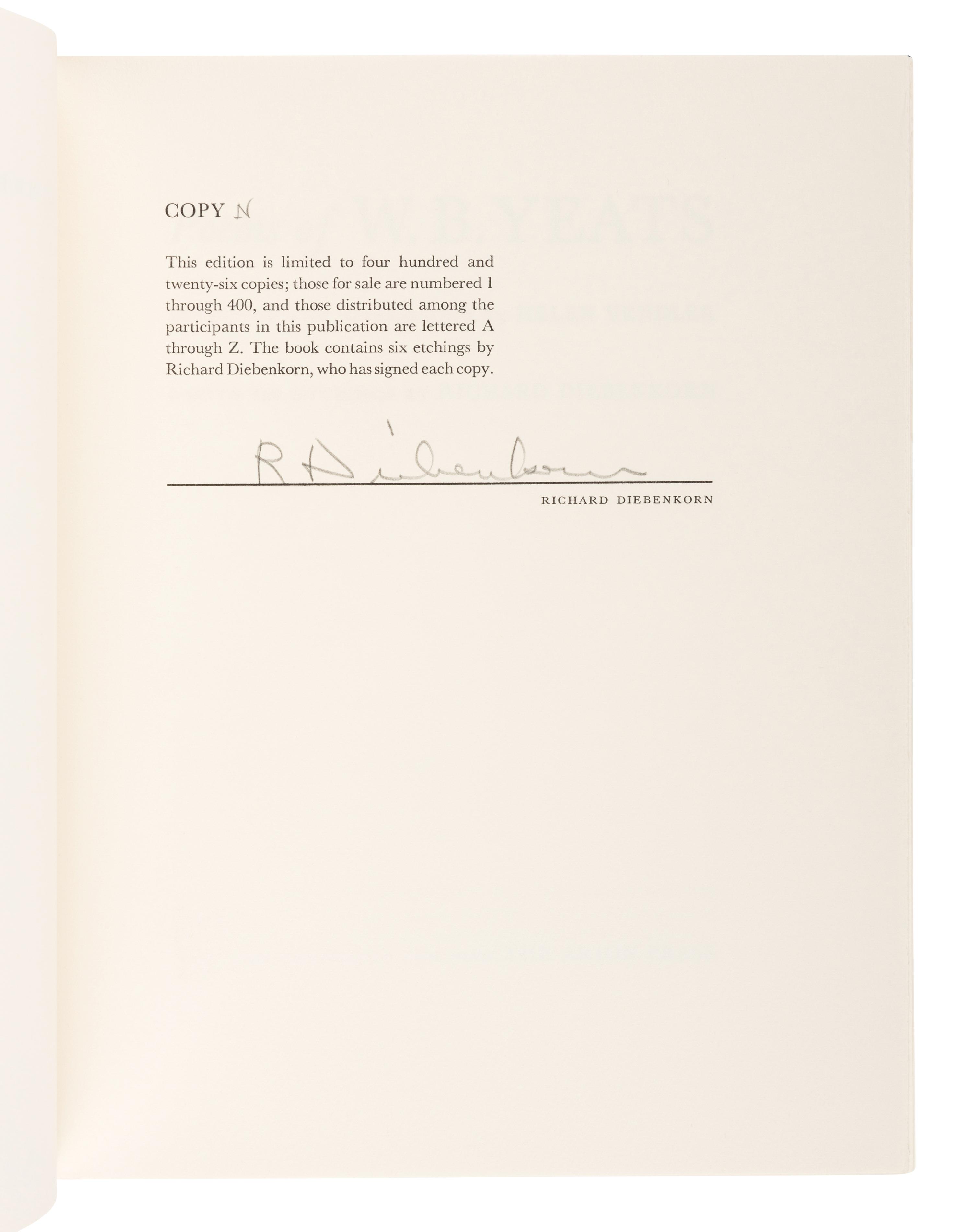 [ARION PRESS]. YEATS, William Butler (1865-1939). Poems . Richard DIEBENKORN (1922-1993), illustrator. San Francisco: The Arion Press, 1990.
