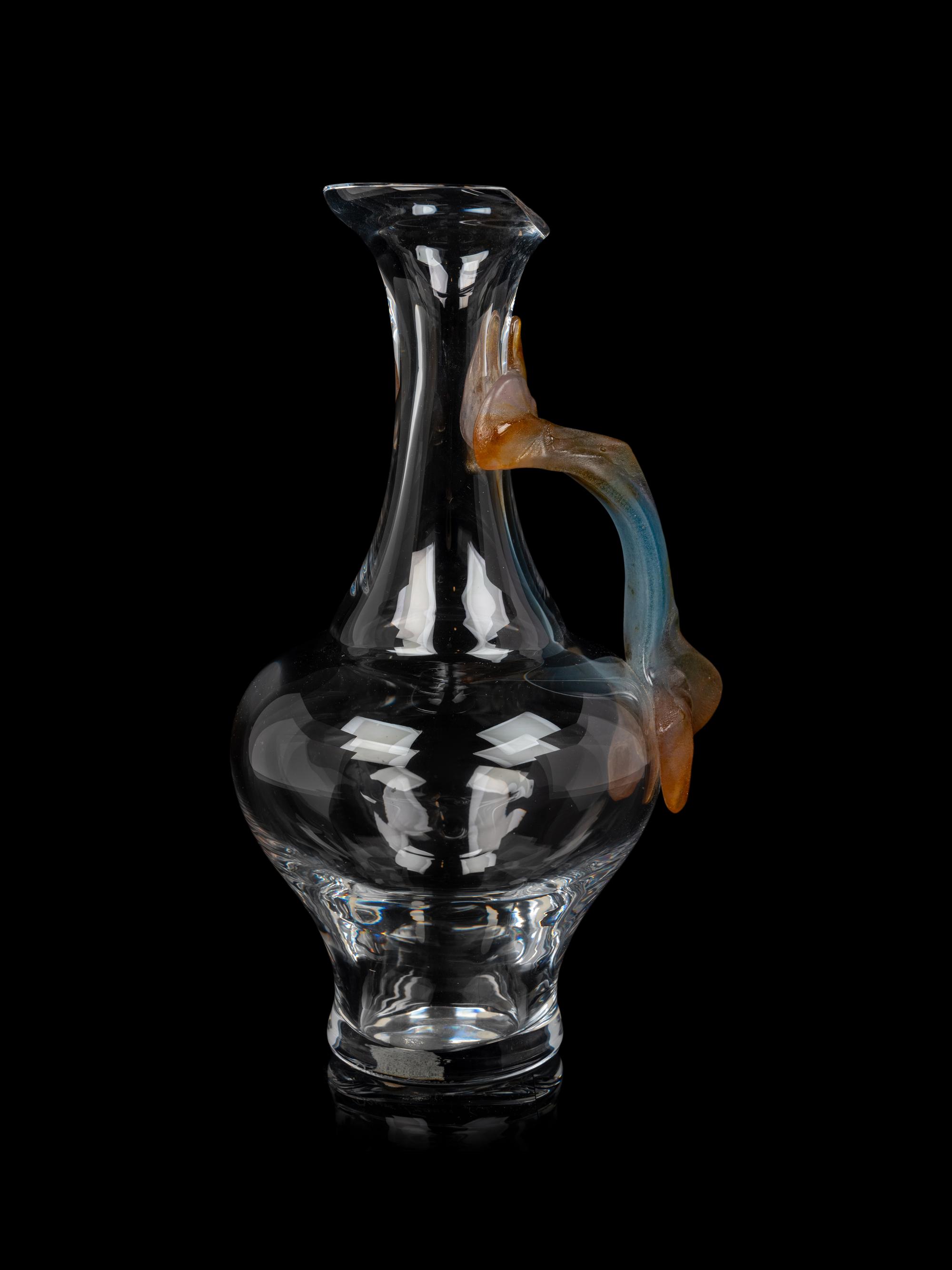 A Daum Glass Pitcher with a Pâte de Verre Handle