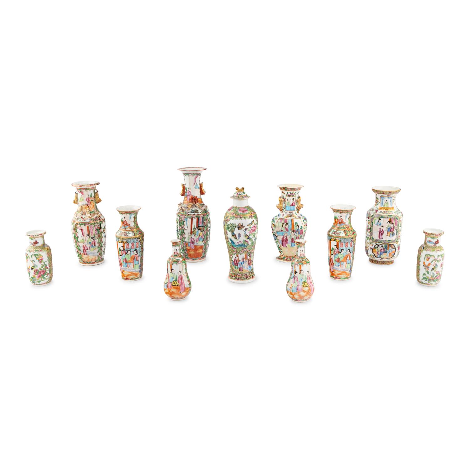 A Group of Eleven Chinese Export Porcelain Famille Rose Vases