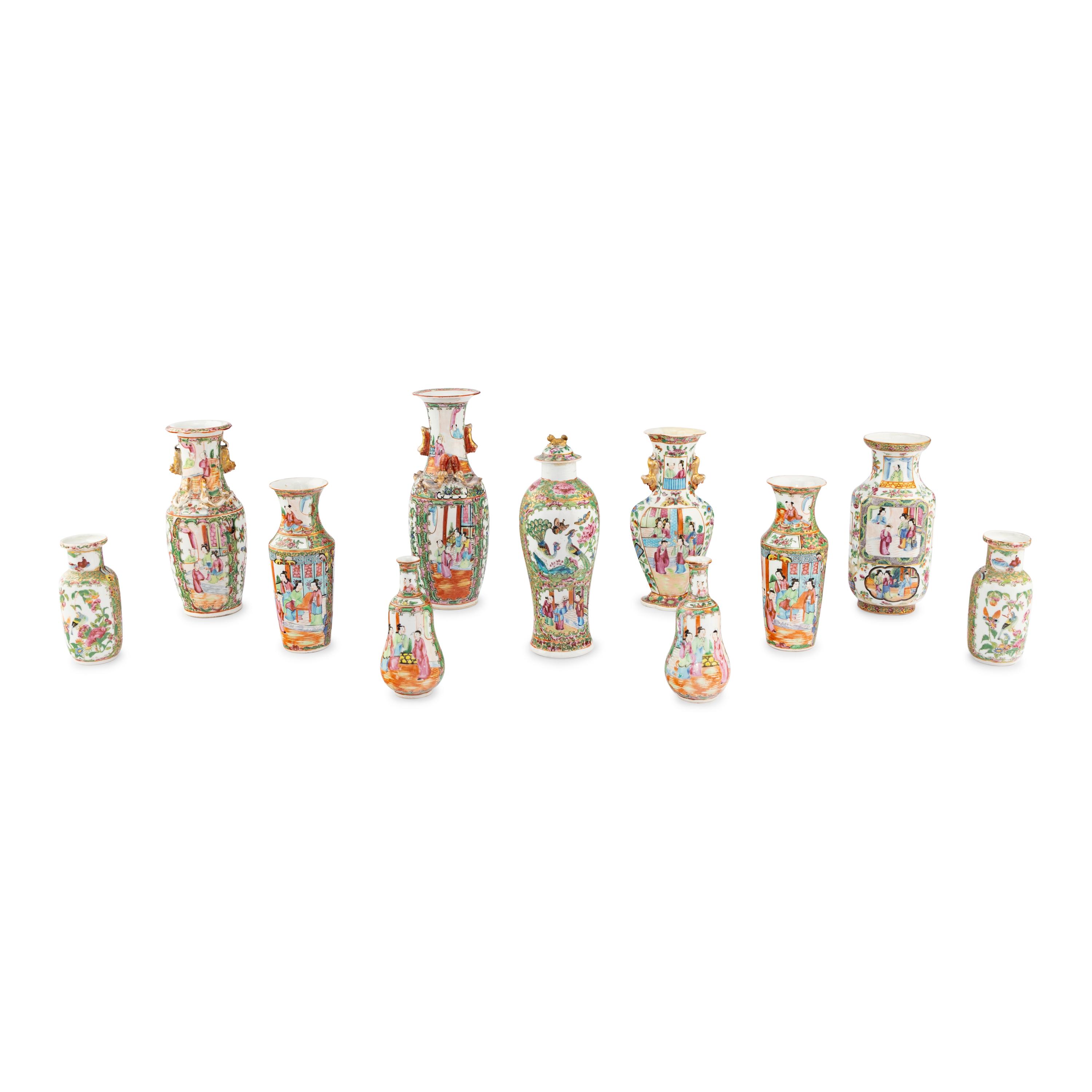 A Group of Eleven Chinese Export Porcelain Famille Rose Vases
