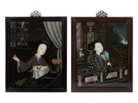 A Pair of Chinese Reverse Painted Glass Pictures