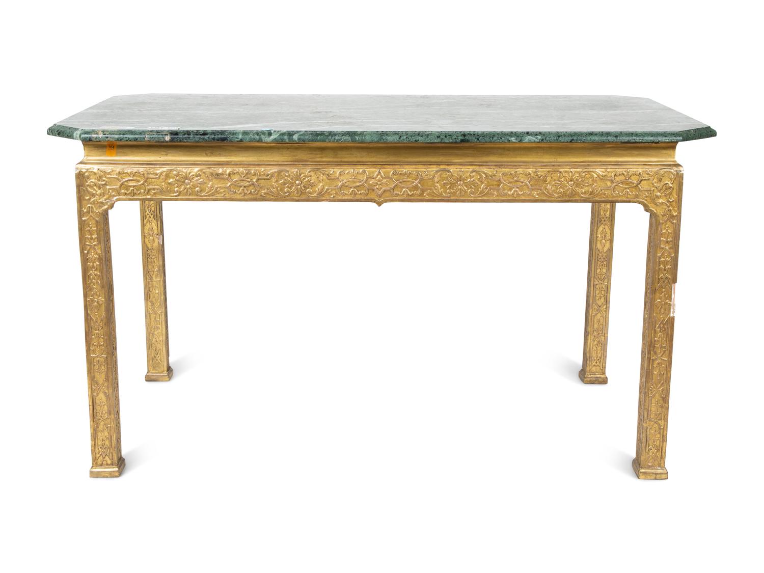 A Chinese Chippendale Style Carved Giltwood Marble-Top Center Table — 19TH CENTURY