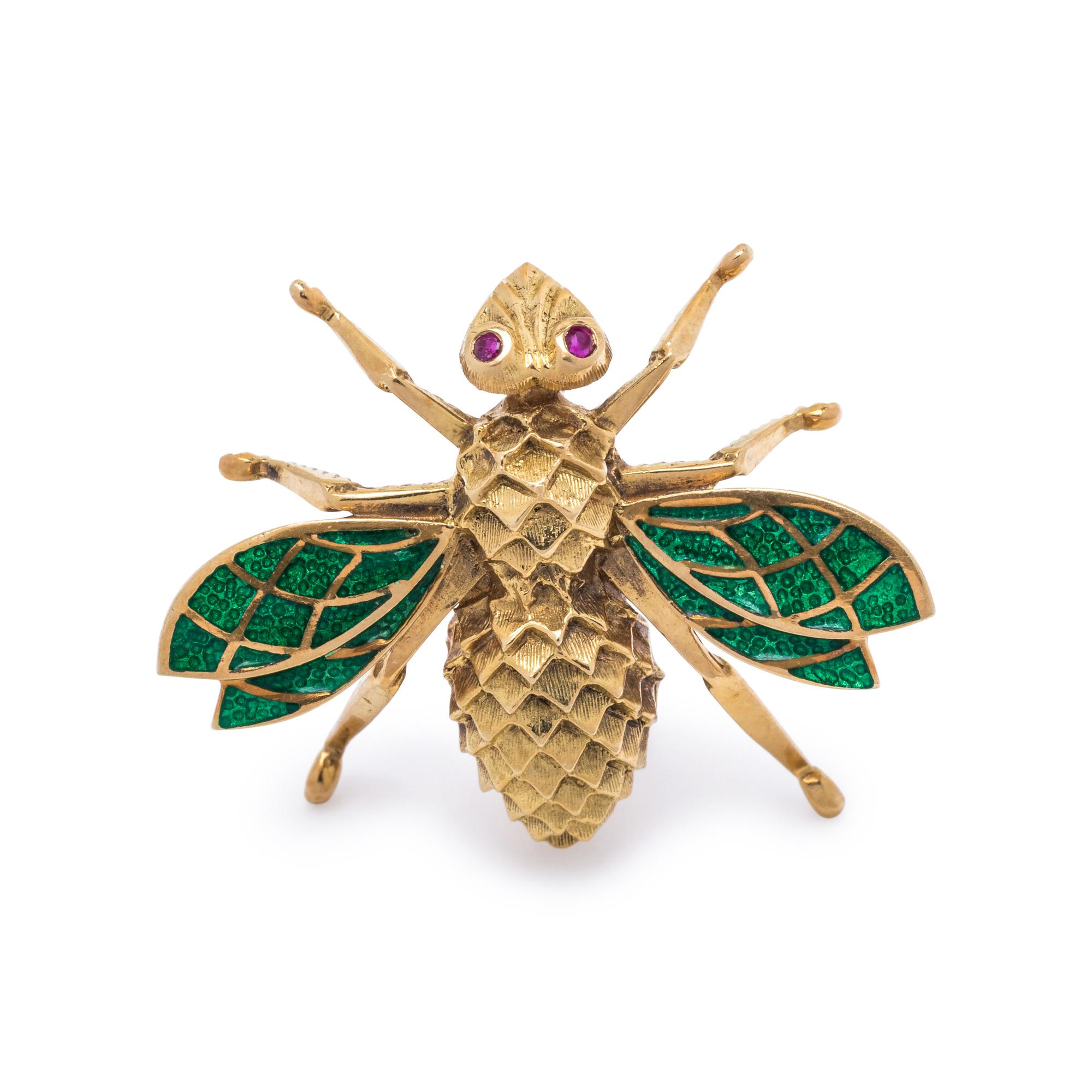 YELLOW GOLD AND ENAMEL BEE BROOCH