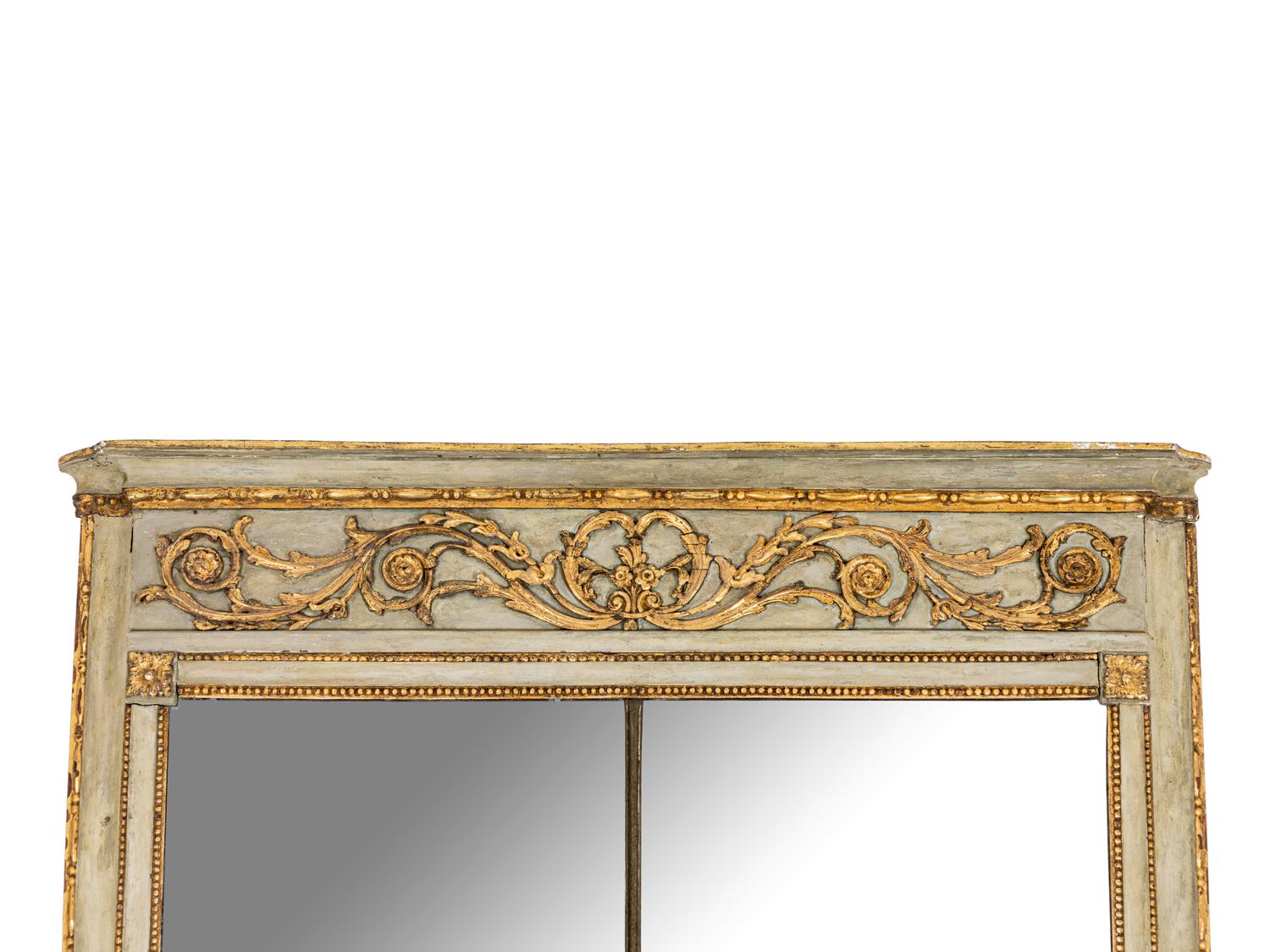 A French Provincial Green-Painted and Parcel-Gilt Mirror