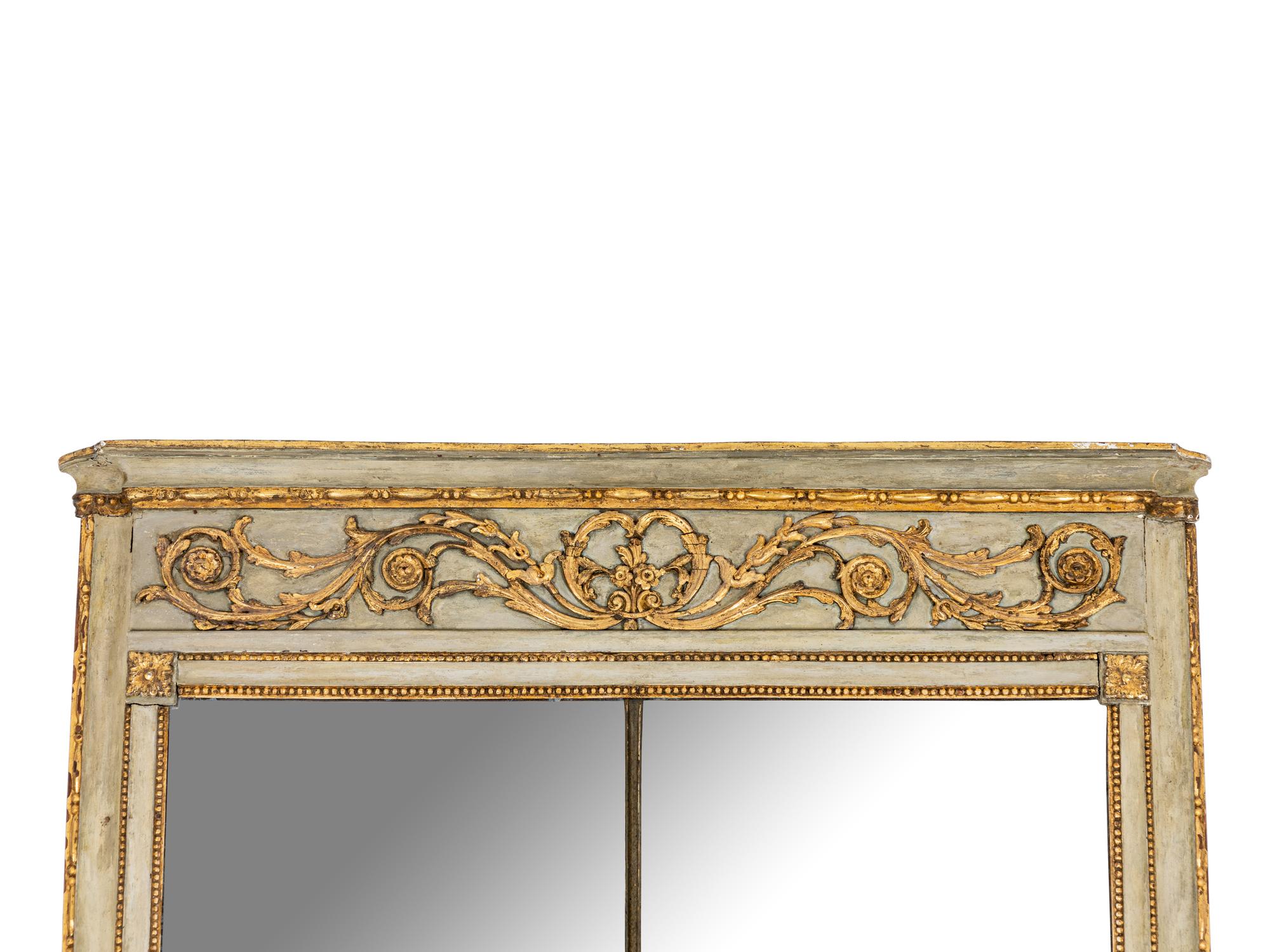 A French Provincial Green-Painted and Parcel-Gilt Mirror