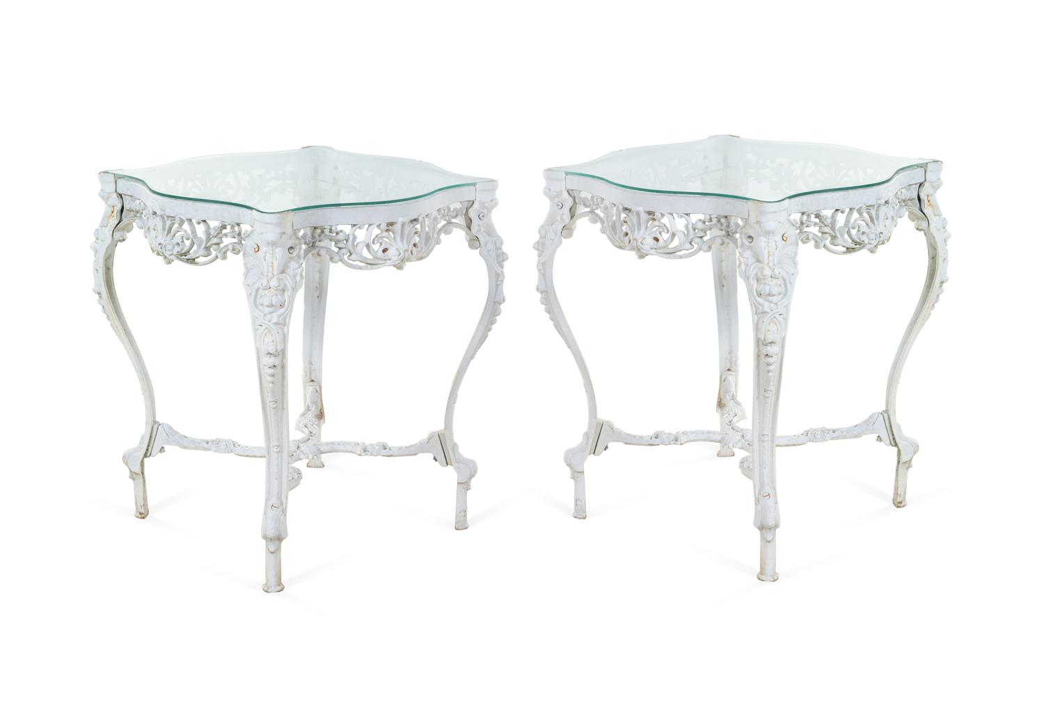 A Pair of White-Painted Cast Iron Tables