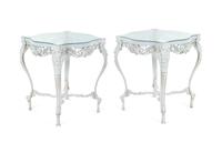 A Pair of White-Painted Cast Iron Tables