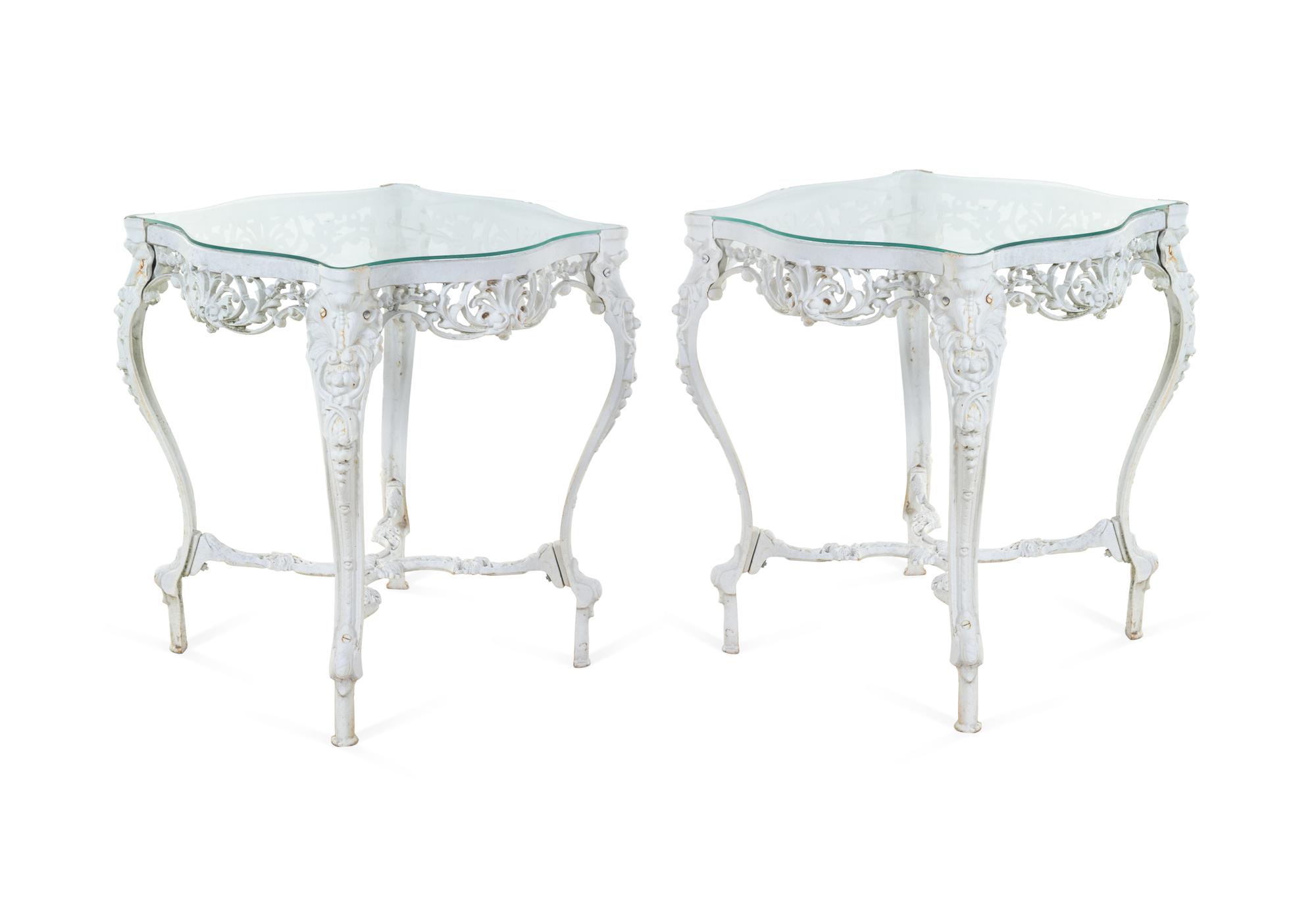 A Pair of White-Painted Cast Iron Tables