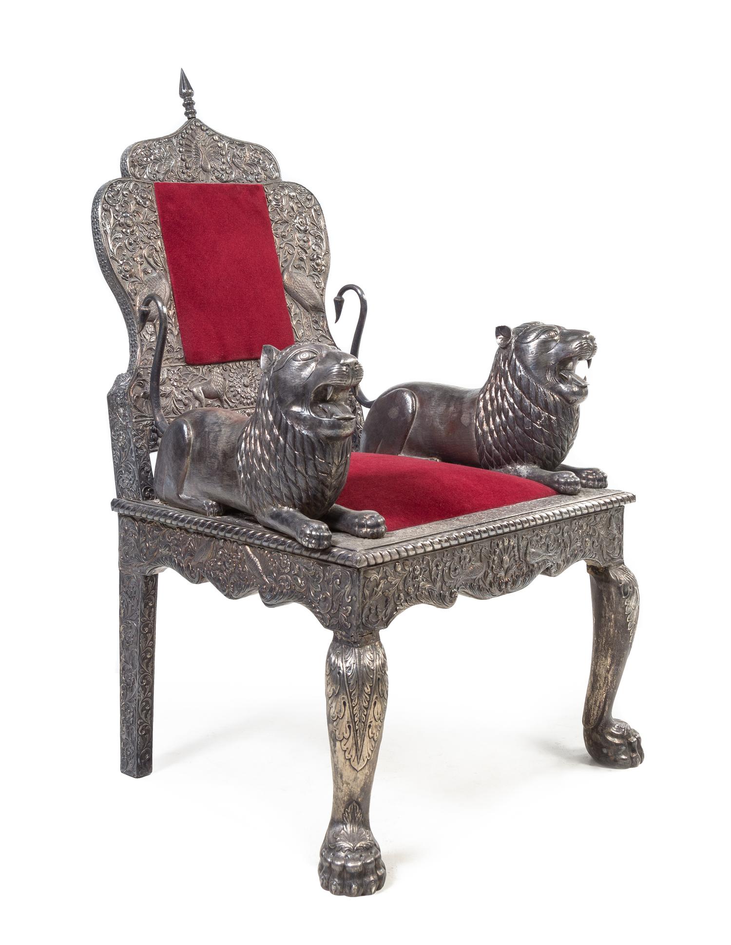 An Indian Silver-Clad Throne Chair Height 48 inches. — 19TH/20TH CENTURY