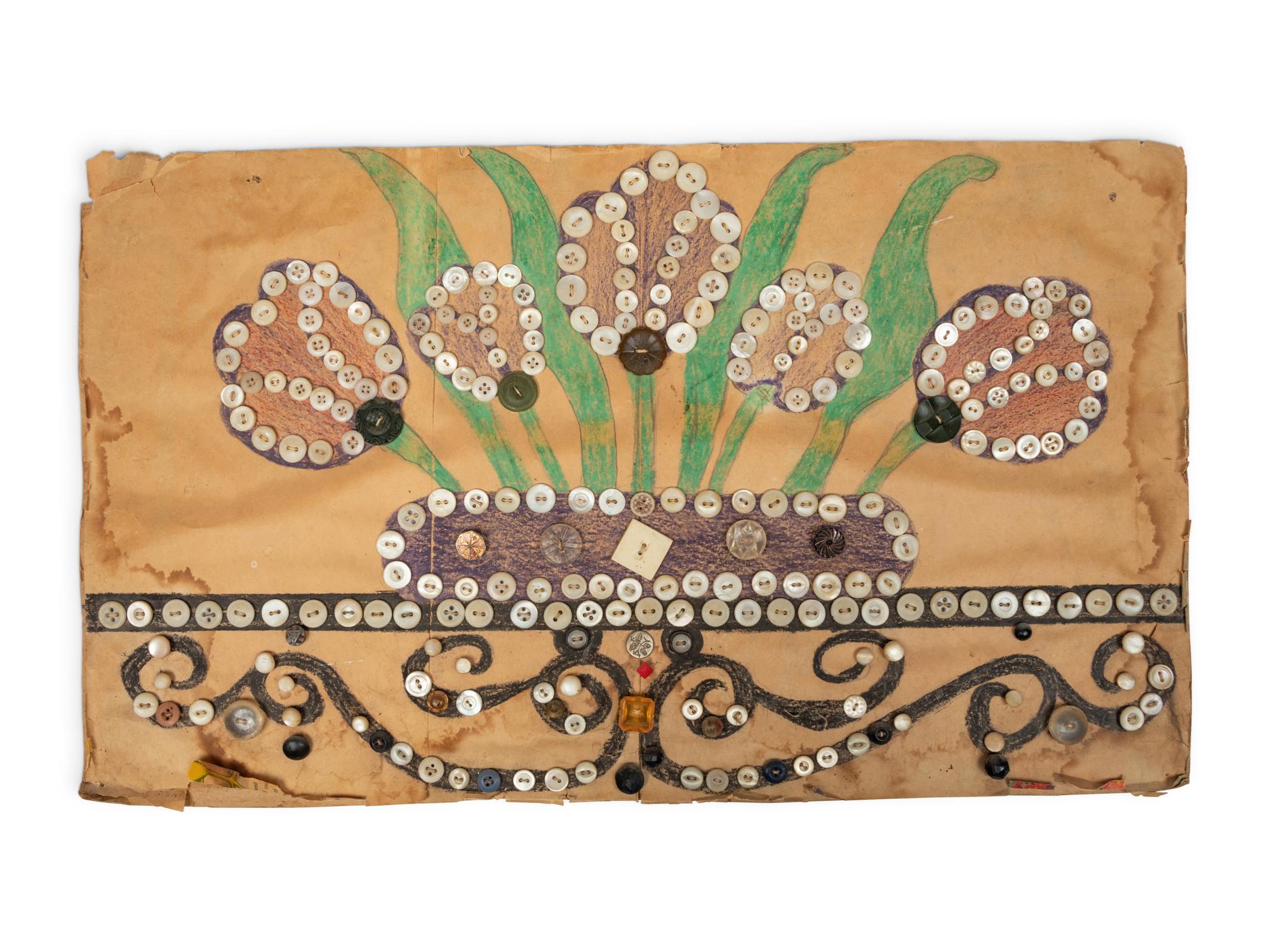 Collecting Buttons Is My Hobby, Property of Mrs. Fred Jones and Untitled (Flowers) (three works)