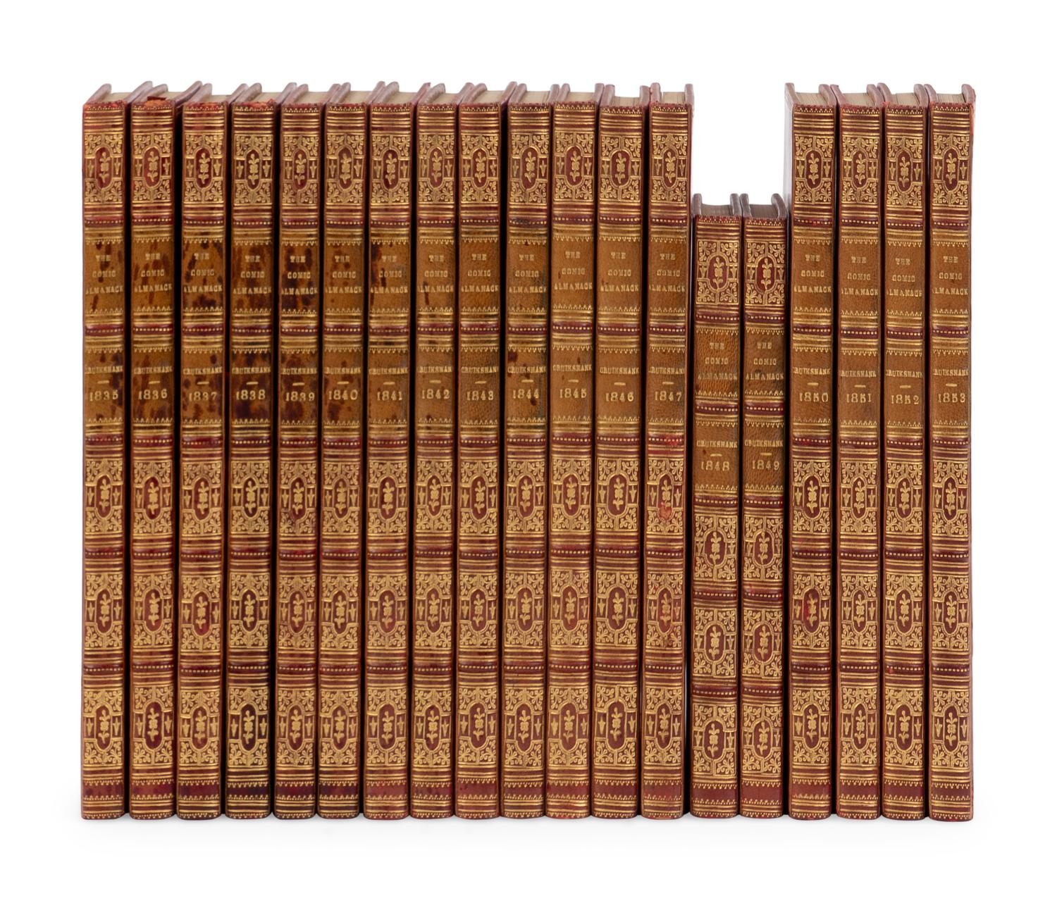 [BINDINGS]. CRUIKSHANK, George (1792-1878). The Comic Almanack. London: Charles Tilt and David Bogue, 1835-1853.