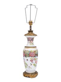 A French Painted Opaline Glass Vase Mounted as a Lamp