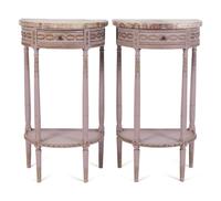 A Pair of Louis XV Style Painted Demi-lune Marble Top Console Tables — 20TH CENTURY