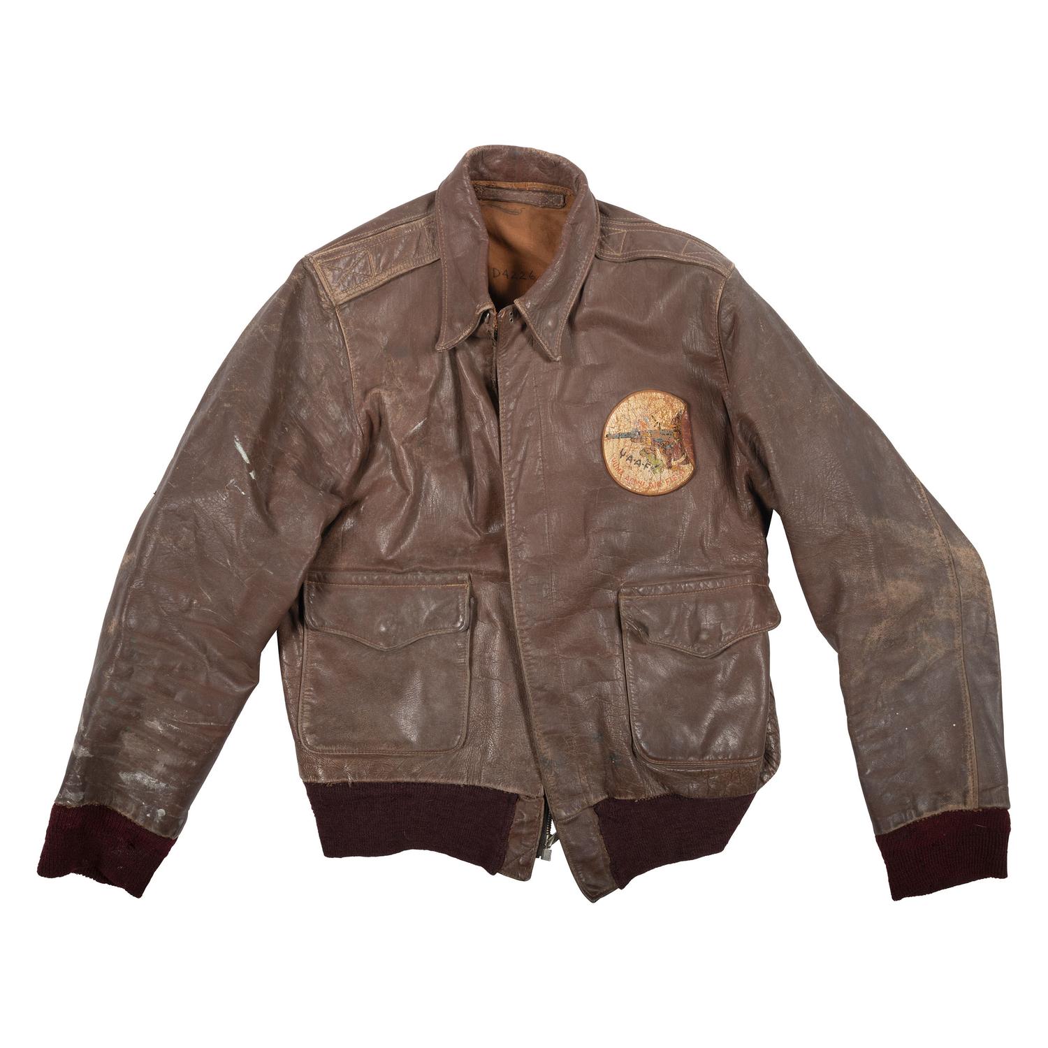 WWII Era A2 Leather Flight Jacket with Painted Yuma Army Airfield Gunnery School Patch