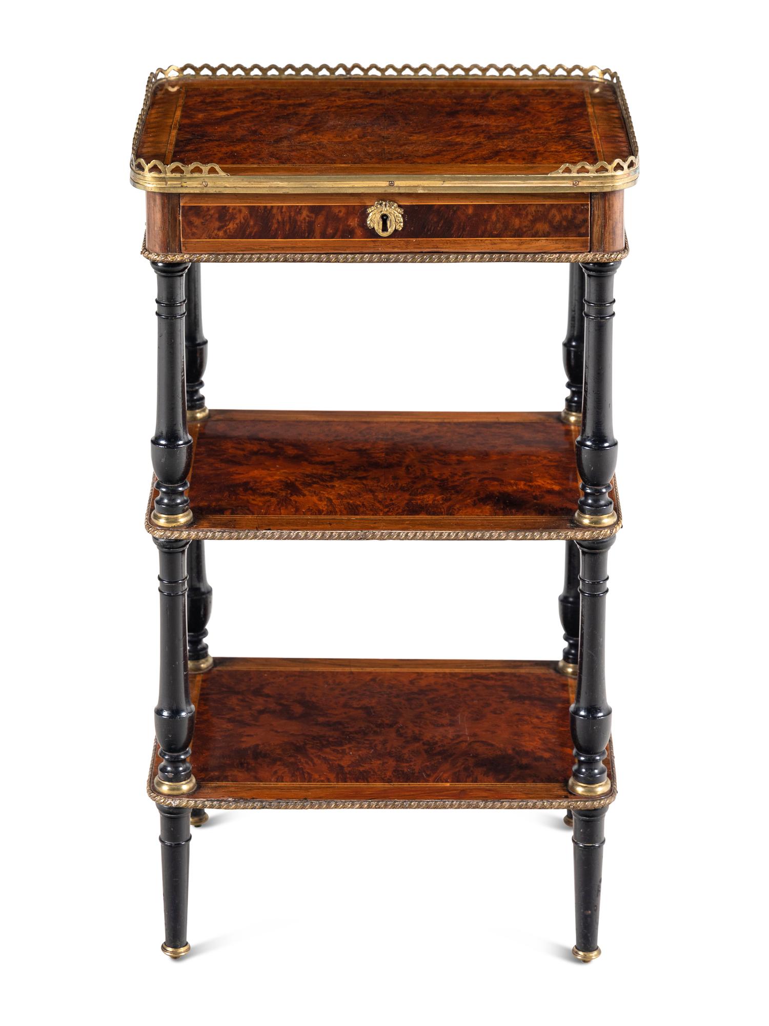A Napoleon III Part-Ebonized Burl Amboyna Side Table