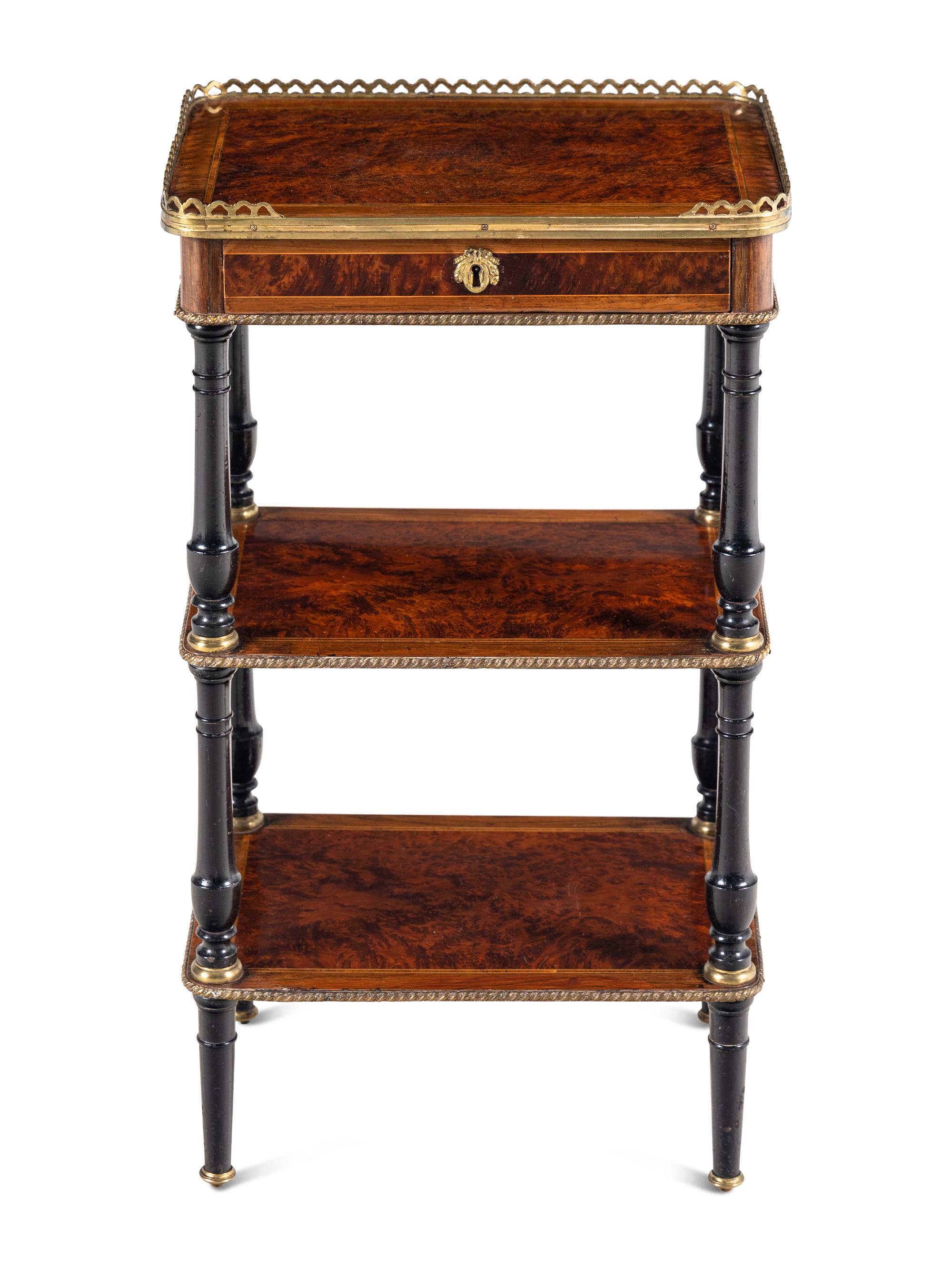 A Napoleon III Part-Ebonized Burl Amboyna Side Table