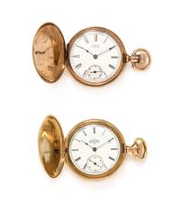 A Collection of Tri-Color Gold Filled Hunter Case Pocket Watches, Elgin and American Waltham, Circa 1895 and 1889, 27.50 dwts.