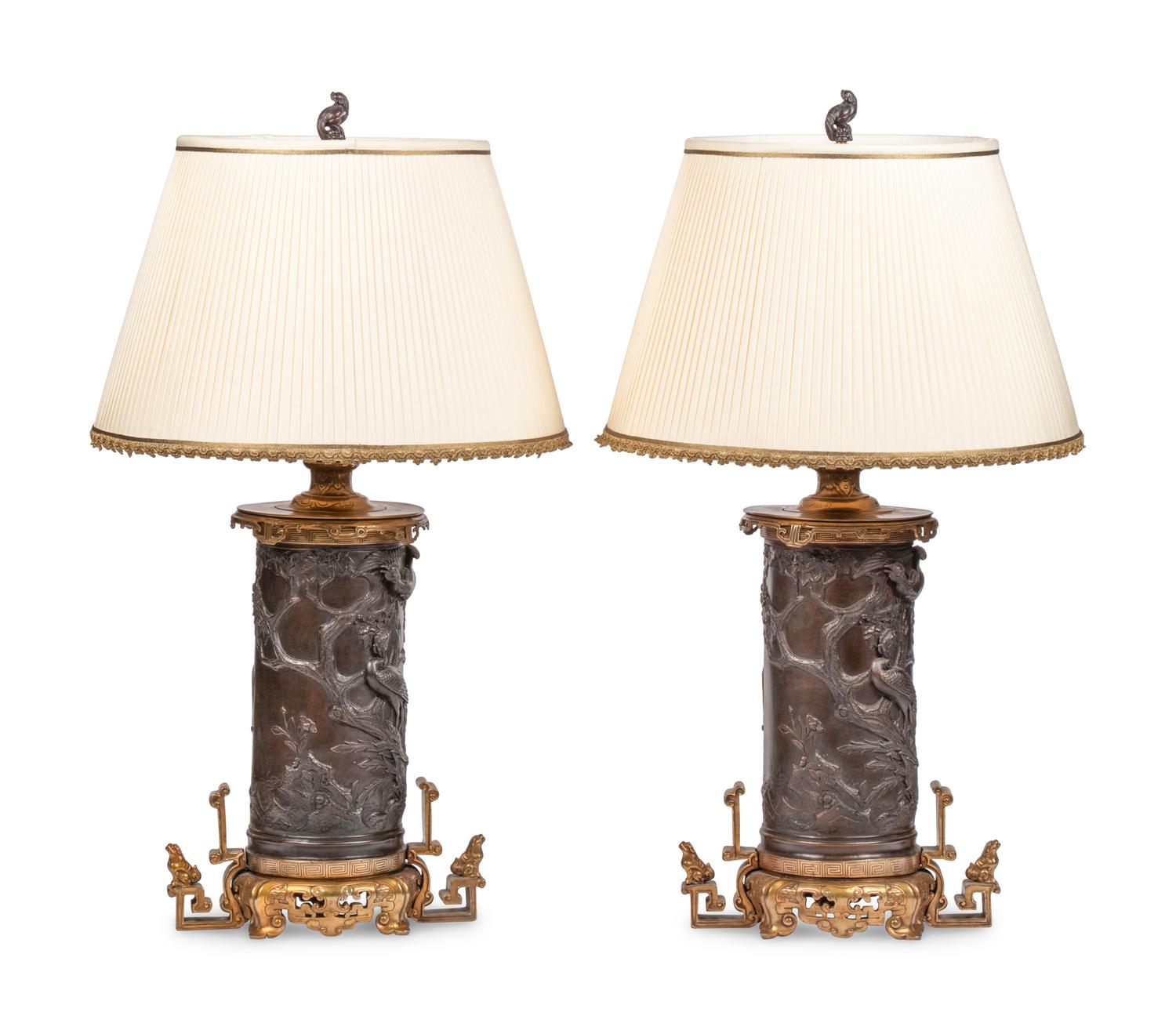 A Pair of Ebanista Bruna Parcel-Gilt Bronze Table Lamps