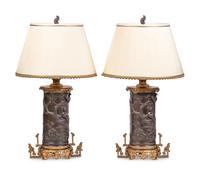 A Pair of Ebanista Bruna Parcel-Gilt Bronze Table Lamps