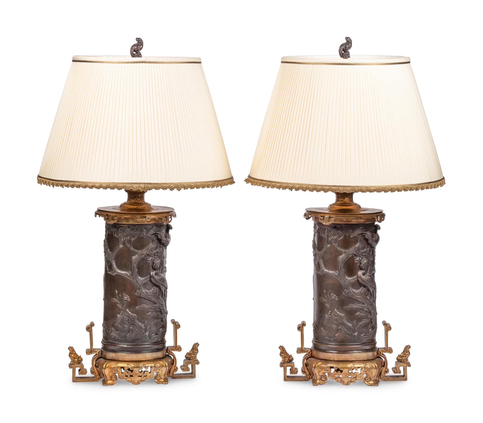 A Pair of Ebanista Bruna Parcel-Gilt Bronze Table Lamps
