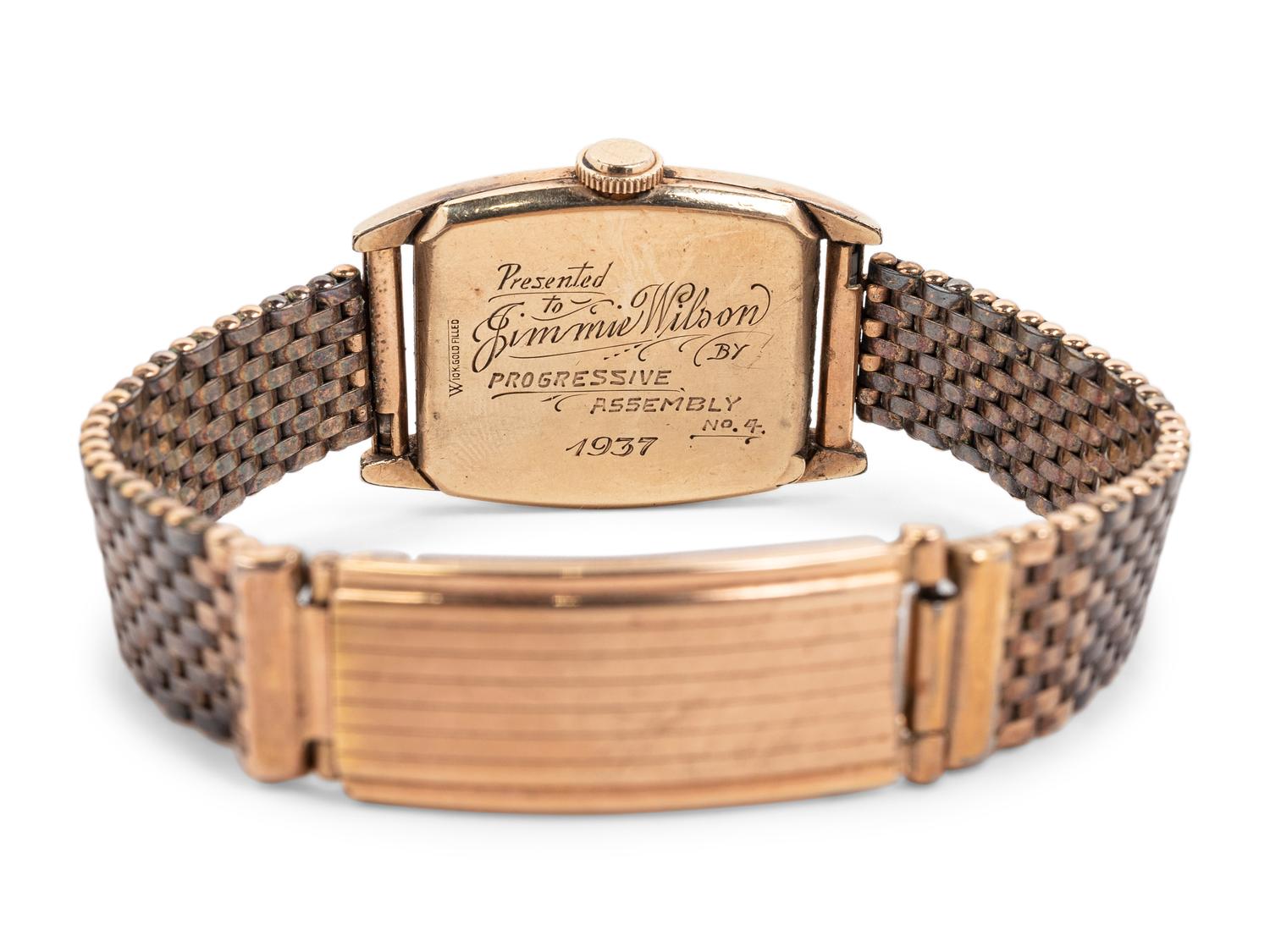 Jimmie Wilson's Personally Owned Hamilton Watch Presented by Progressive Assembly in 1937
